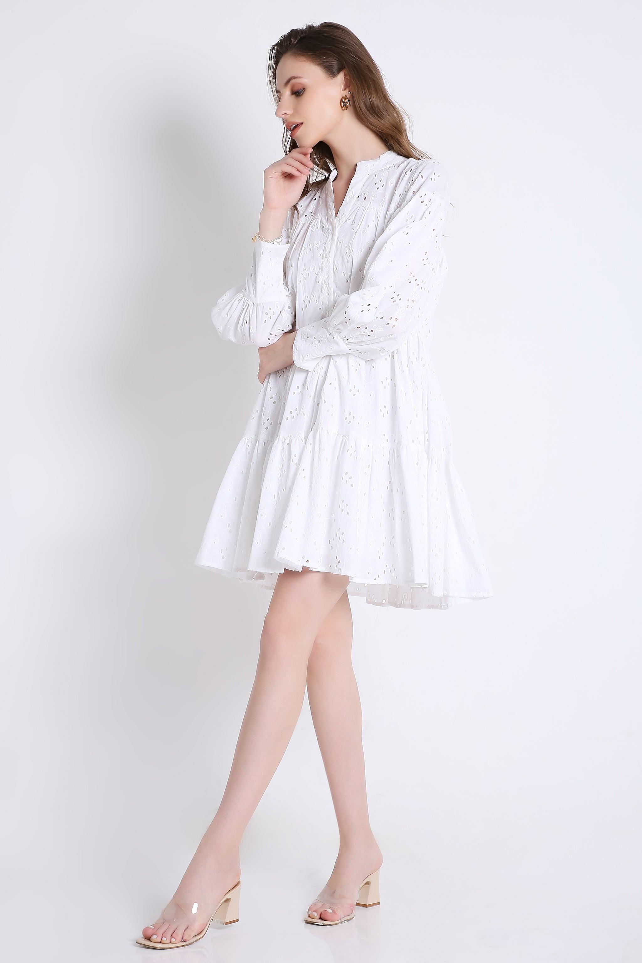 Schffli Emb Mini Dress with Long Puff Sleeve FRENCH THEORY