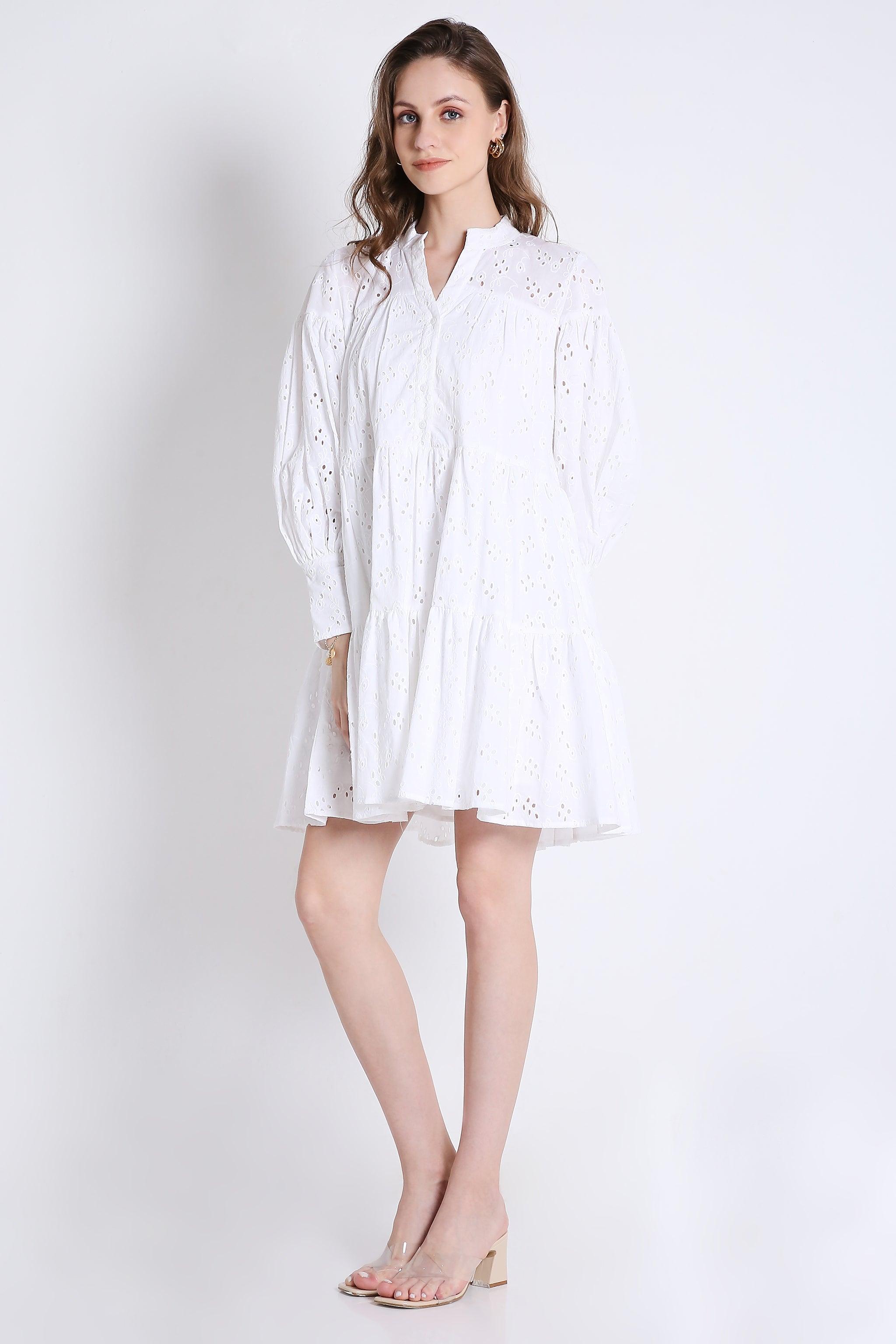 Schffli Emb Mini Dress with Long Puff Sleeve FRENCH THEORY