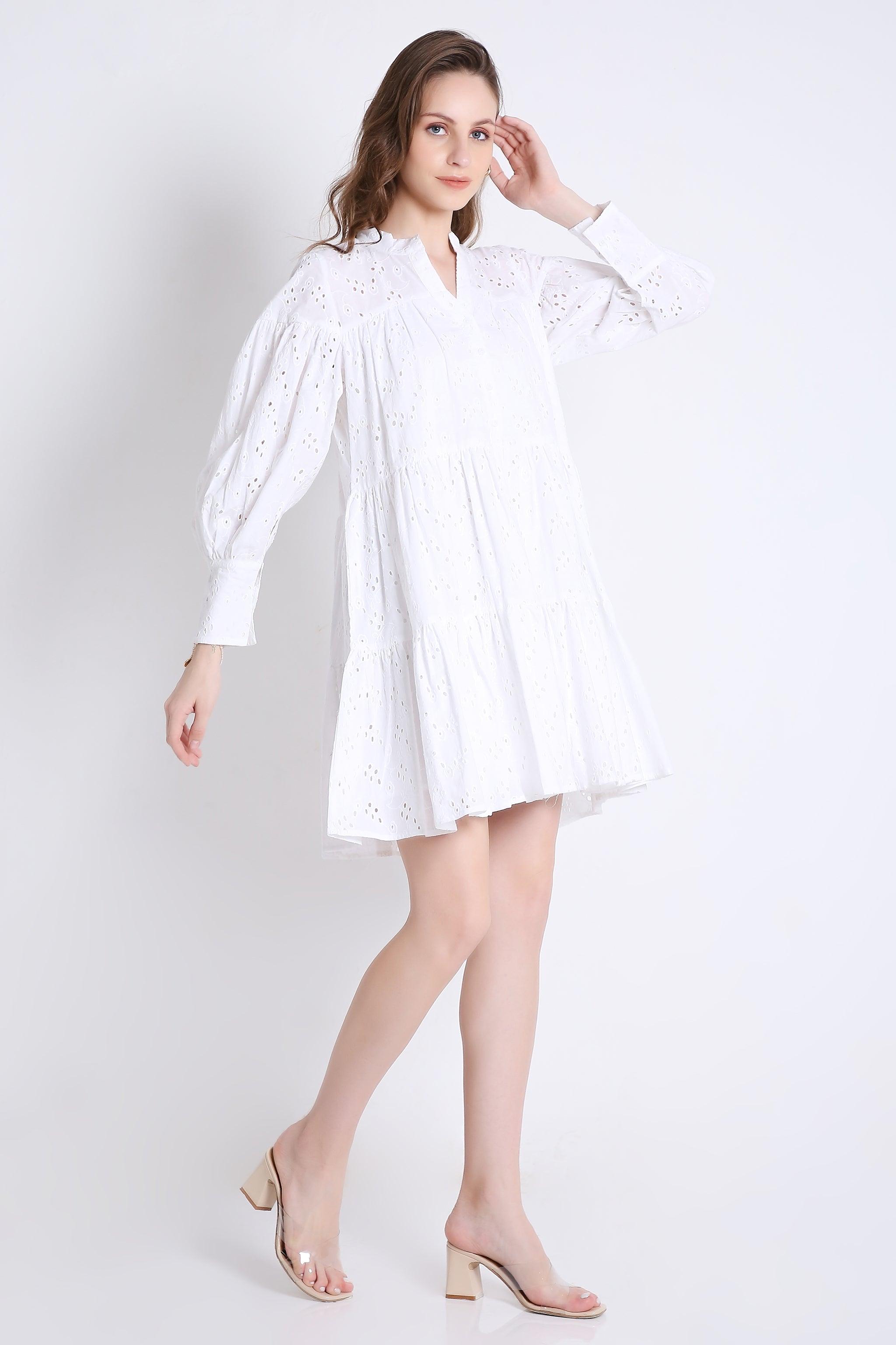 Schffli Emb Mini Dress with Long Puff Sleeve FRENCH THEORY