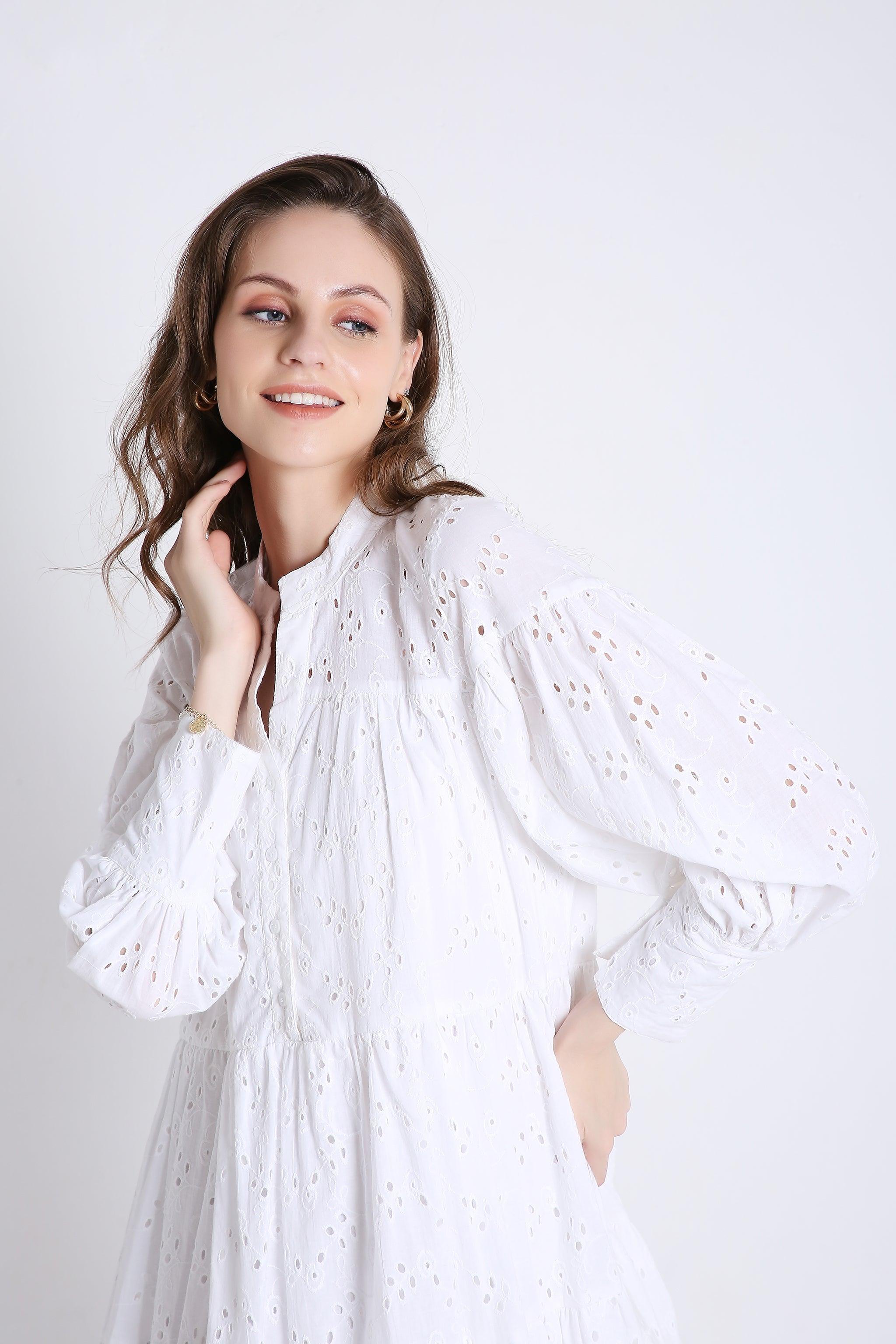 Schffli Emb Mini Dress with Long Puff Sleeve FRENCH THEORY