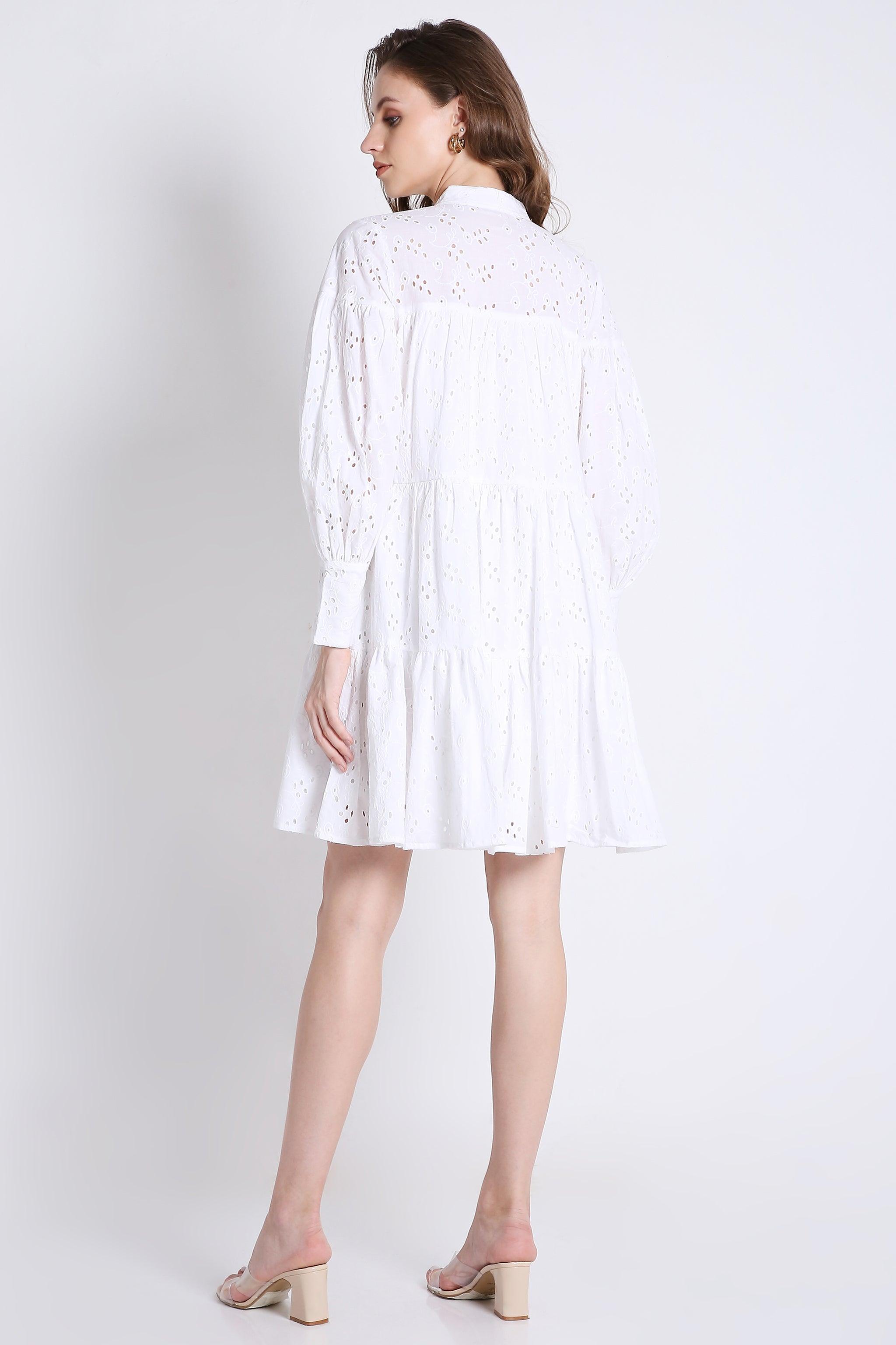 Schffli Emb Mini Dress with Long Puff Sleeve FRENCH THEORY