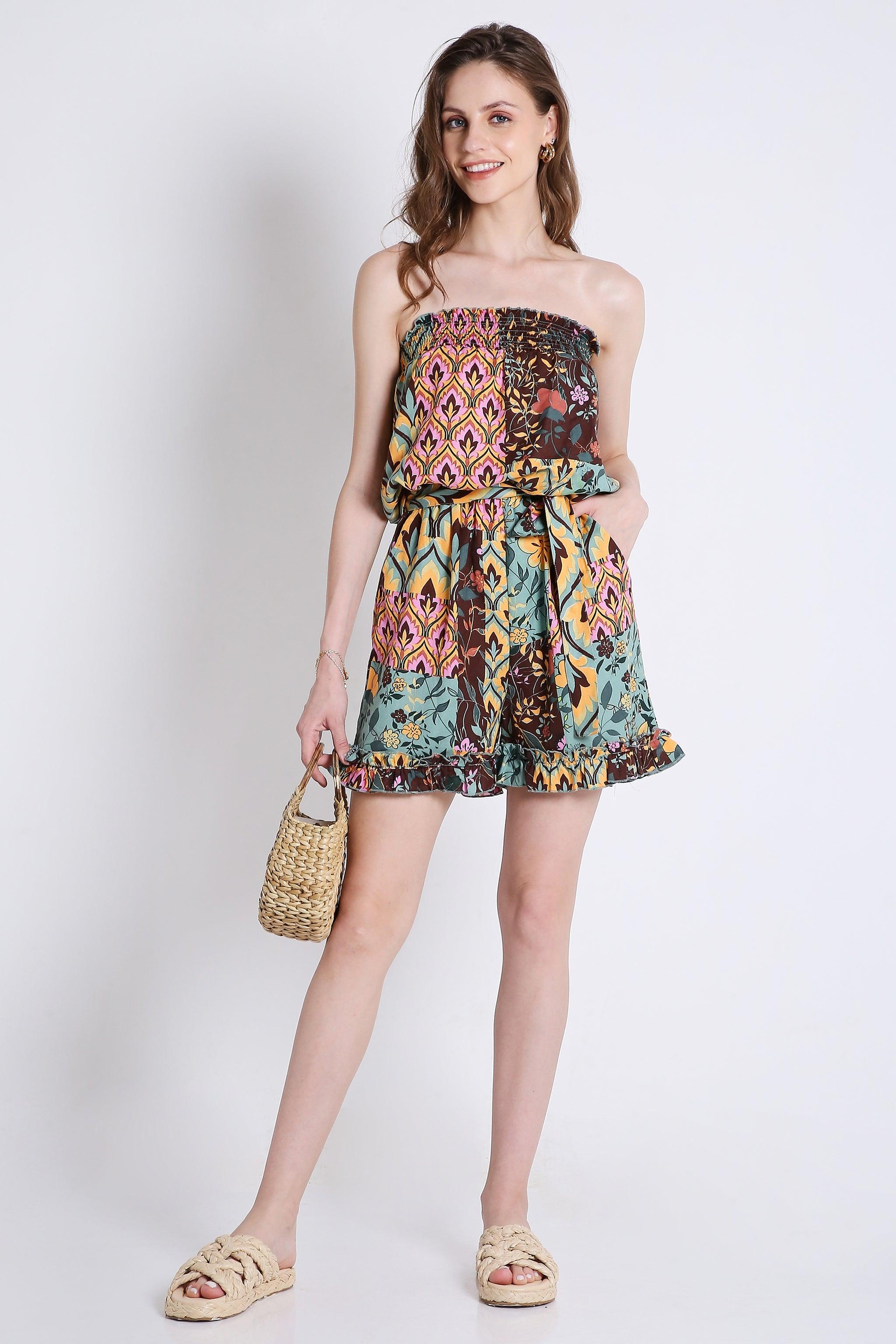 Off-Shoulder Floral Playsuit