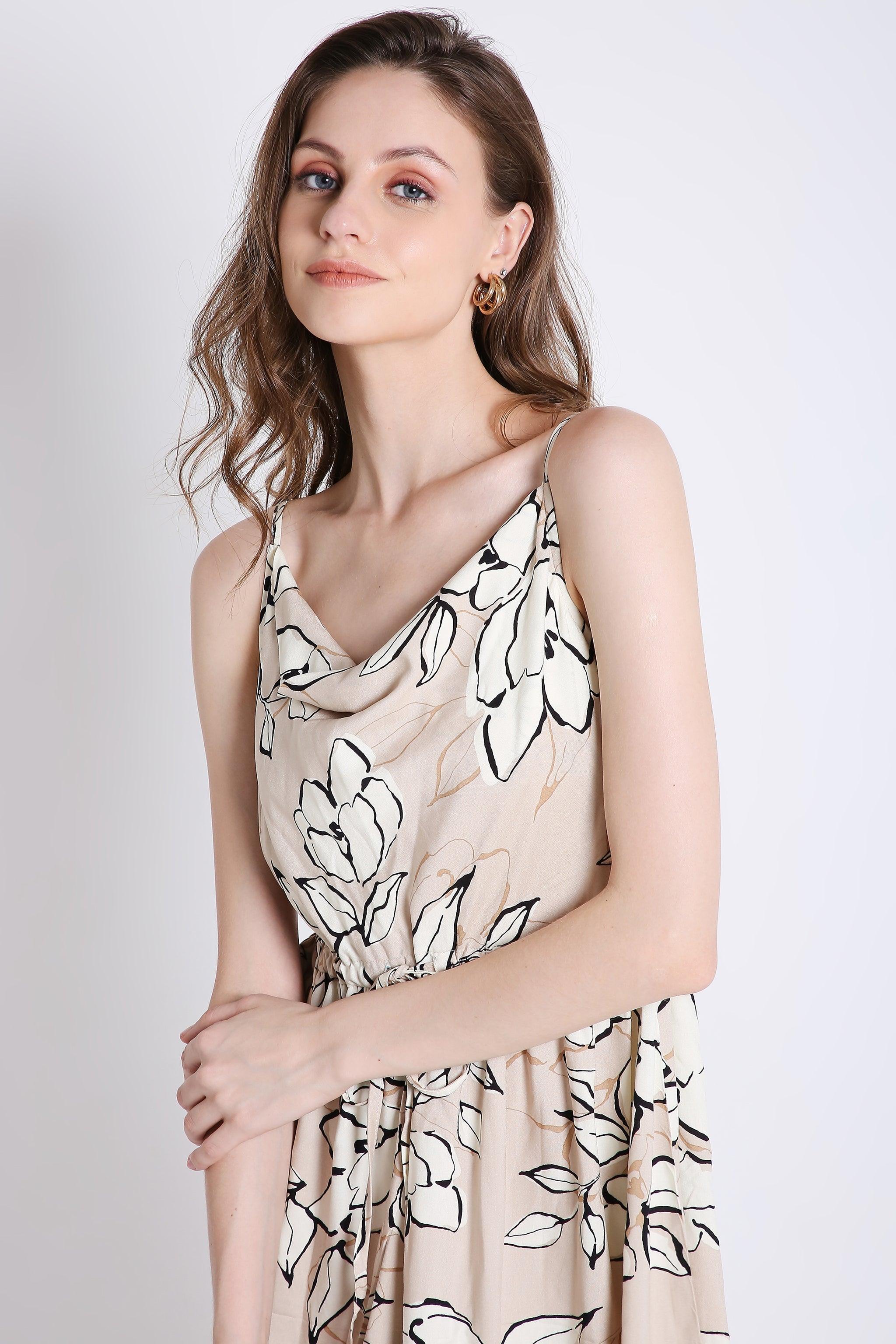 Printed Short Cowl Neck Summer Dress FRENCH THEORY