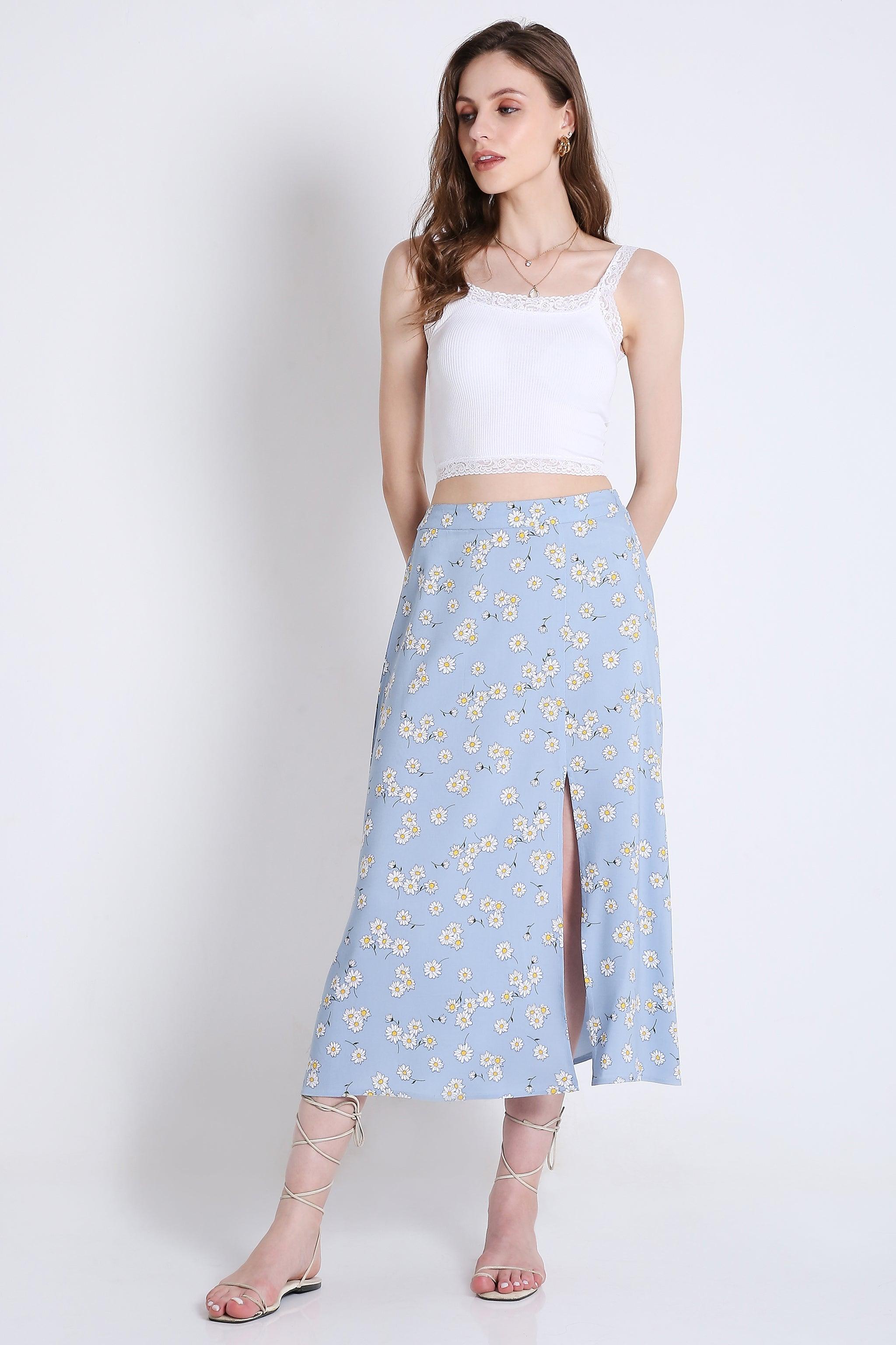 Printed Summer Midi Skirt with Slit FRENCH THEORY