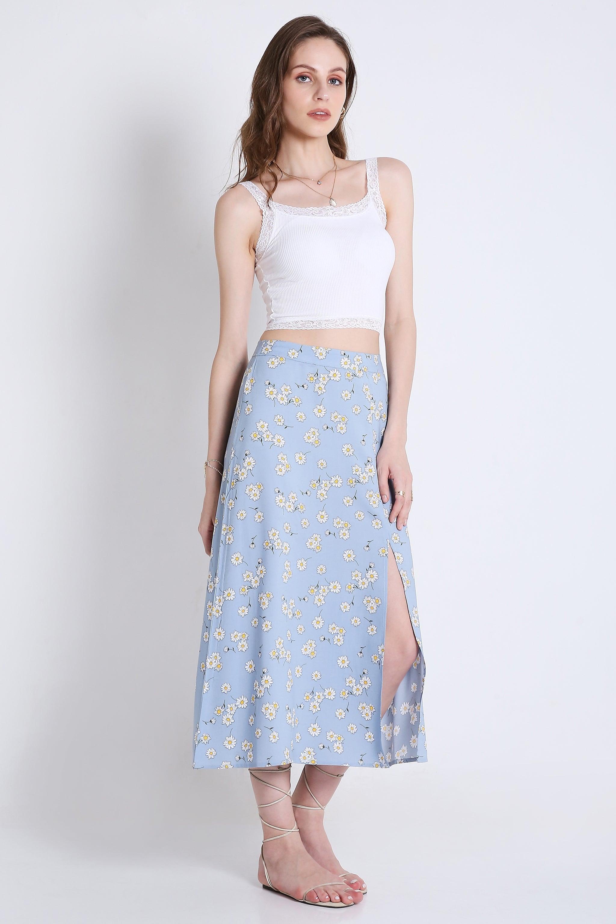 Printed Summer Midi Skirt with Slit FRENCH THEORY