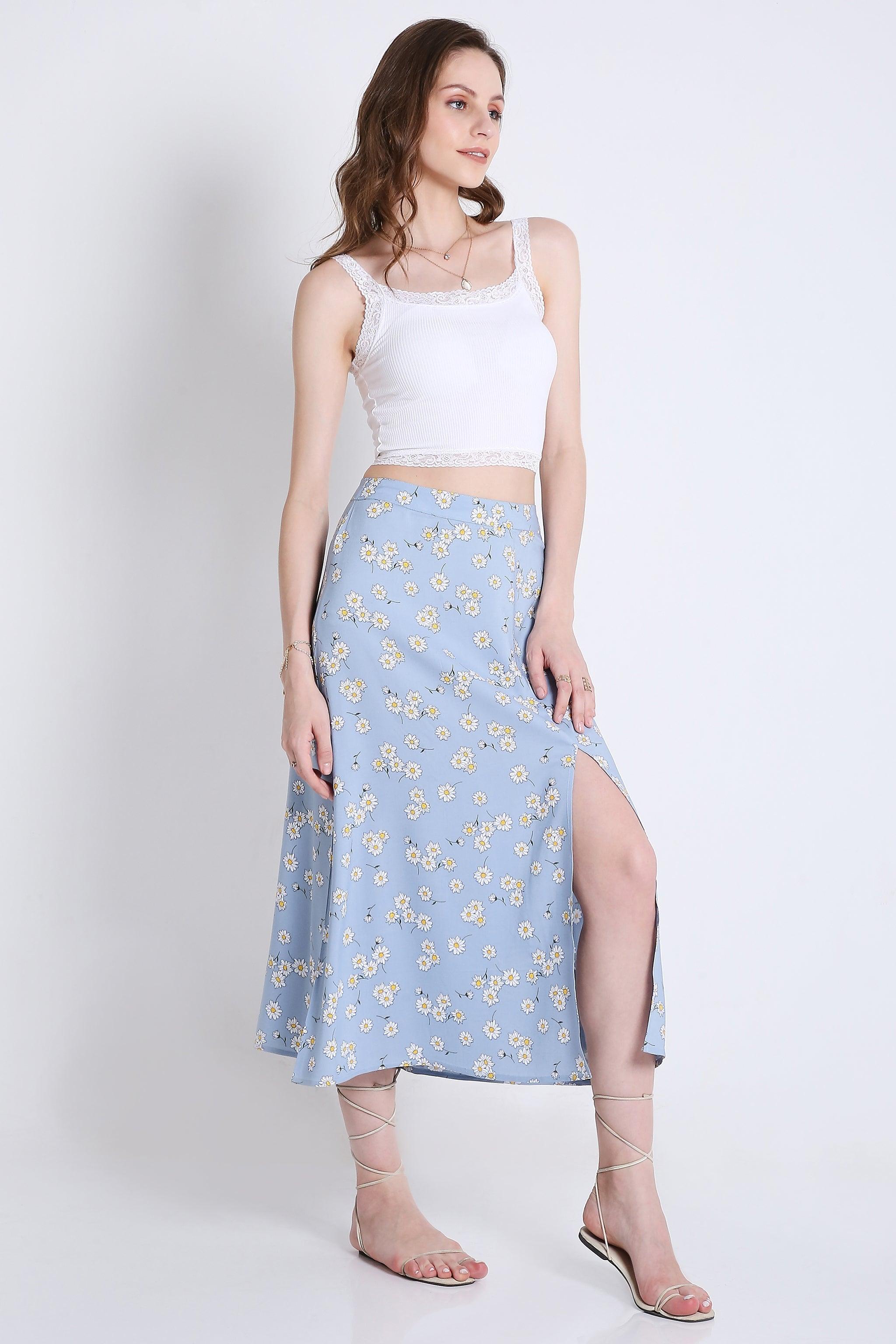 Printed Summer Midi Skirt with Slit FRENCH THEORY