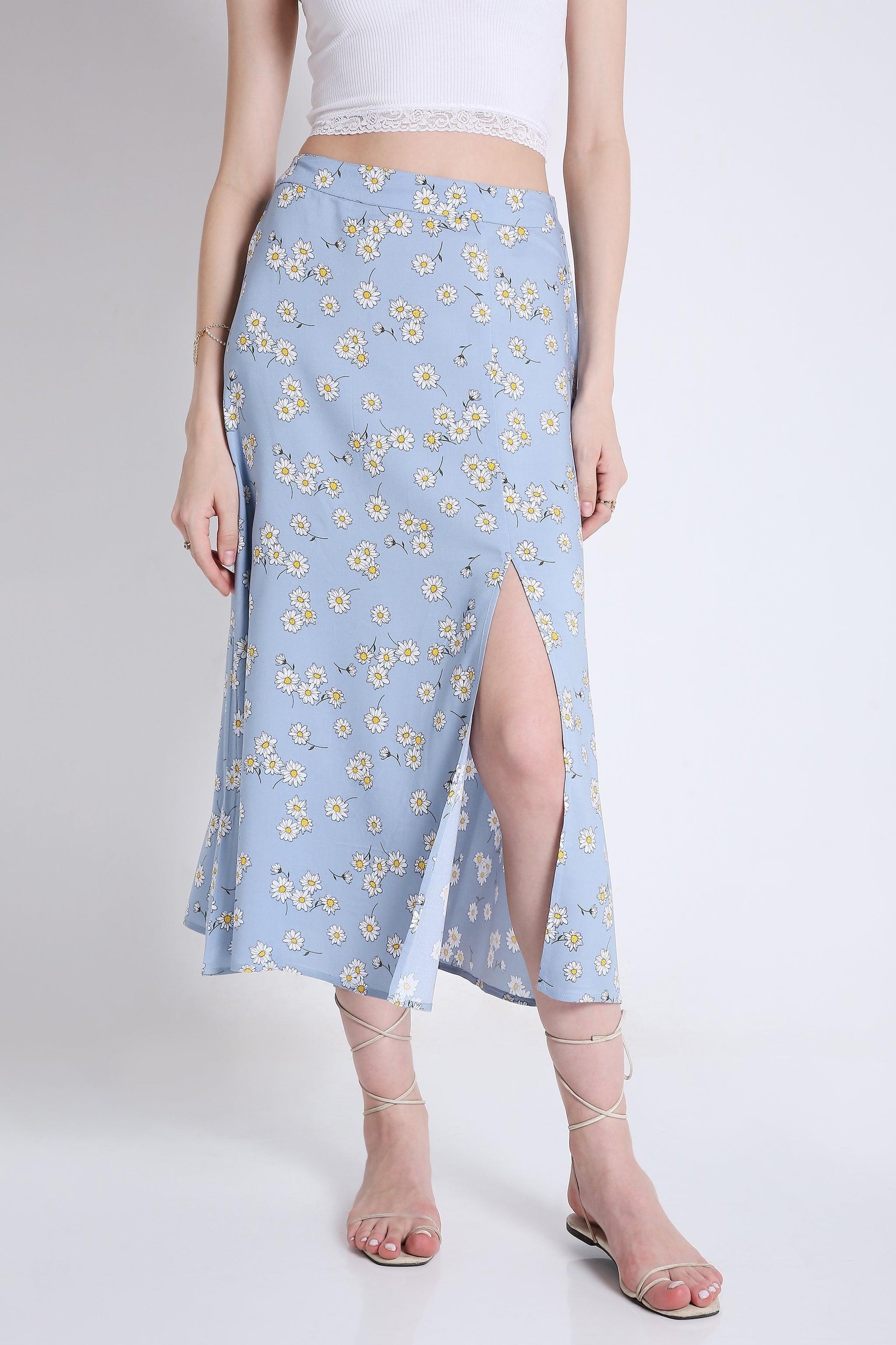 Printed Summer Midi Skirt with Slit FRENCH THEORY