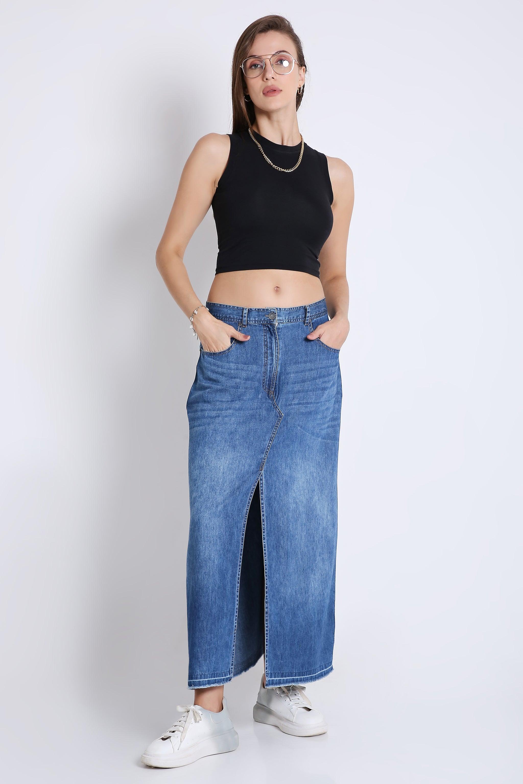 Denim Long Pencil Skirt FRENCH THEORY