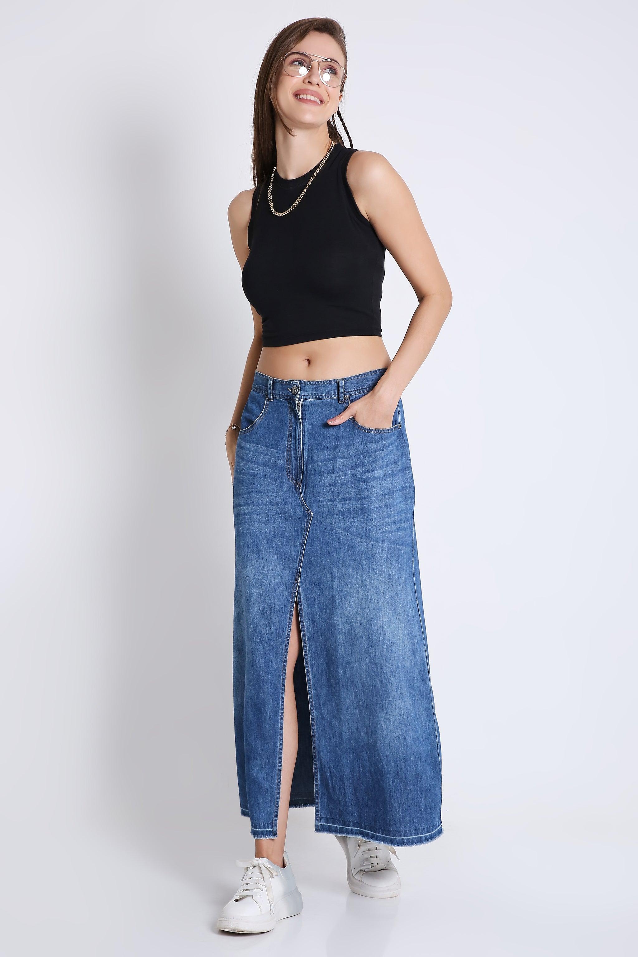 Denim Long Pencil Skirt FRENCH THEORY