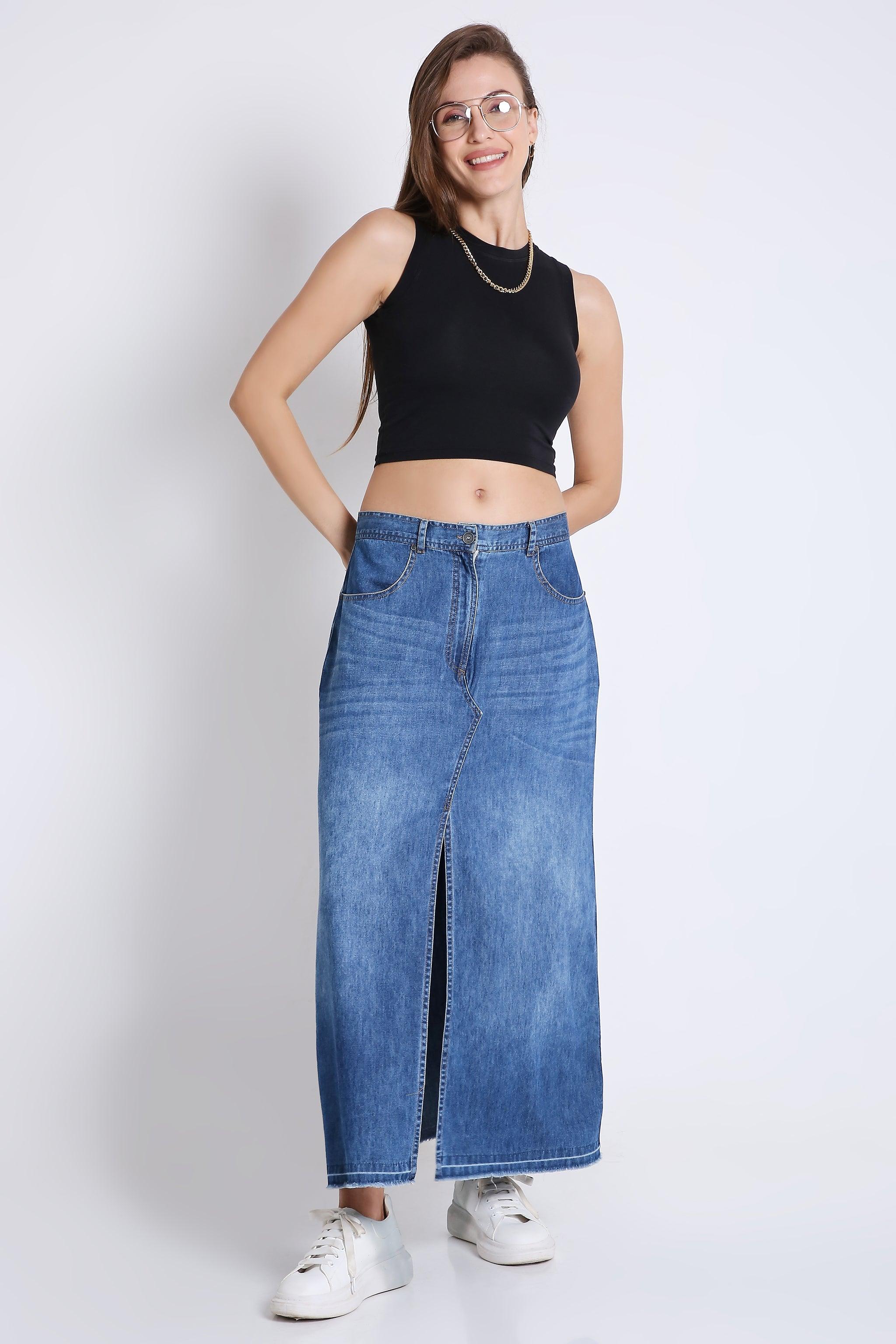 Denim Long Pencil Skirt FRENCH THEORY