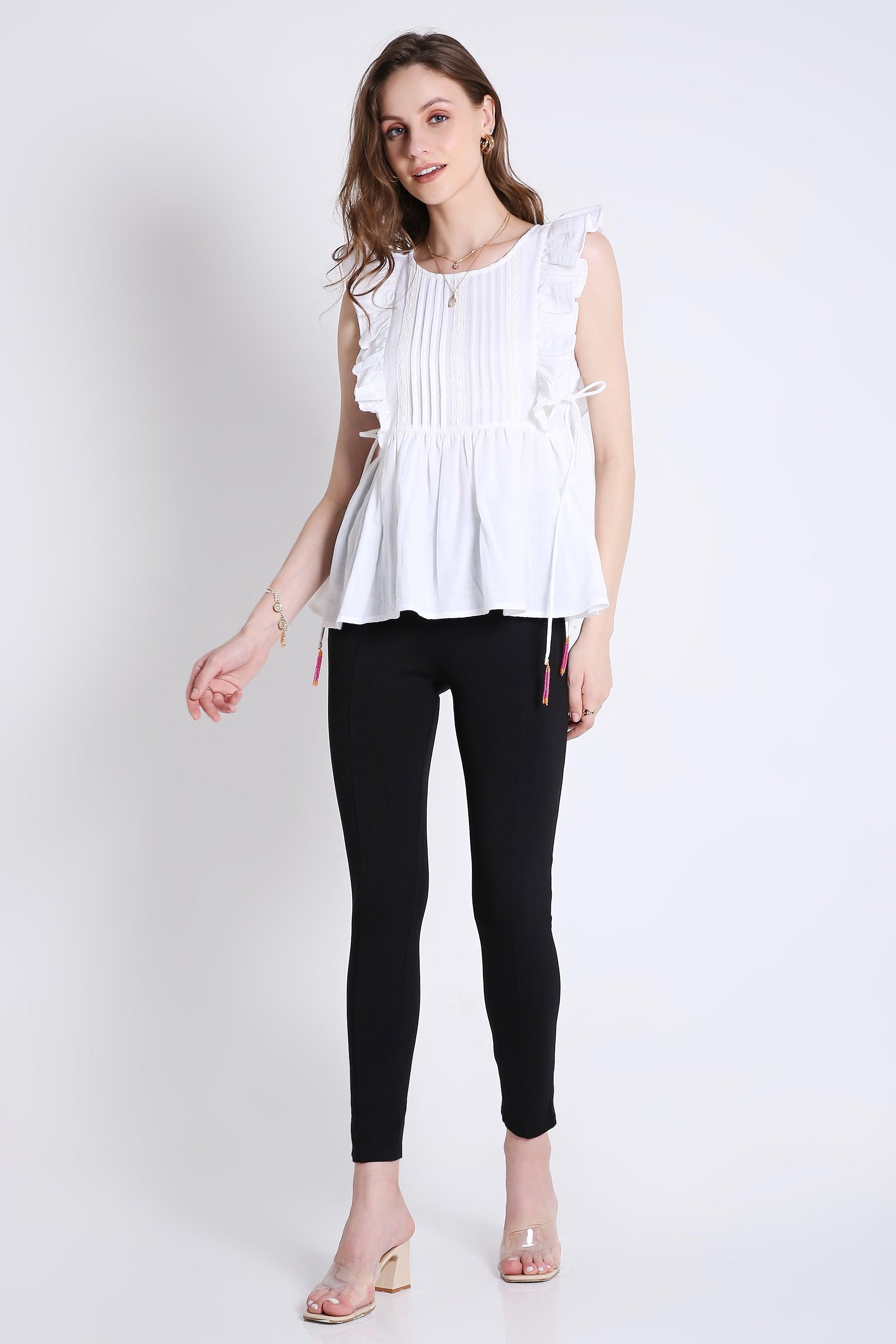 Sleeveless Top with Lace & Contrast Toggle Detail FRENCH THEORY