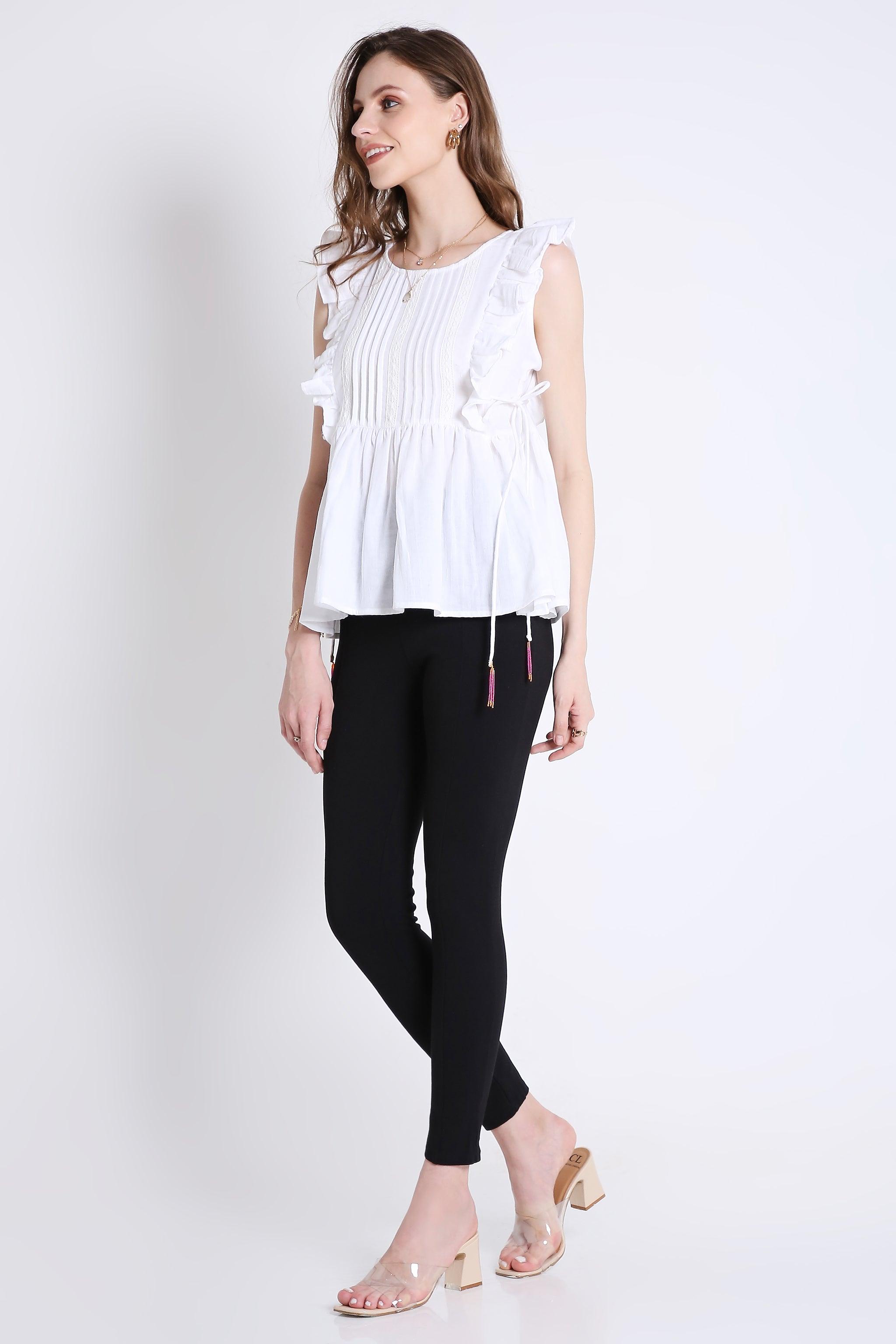 Sleeveless Top with Lace & Contrast Toggle Detail FRENCH THEORY