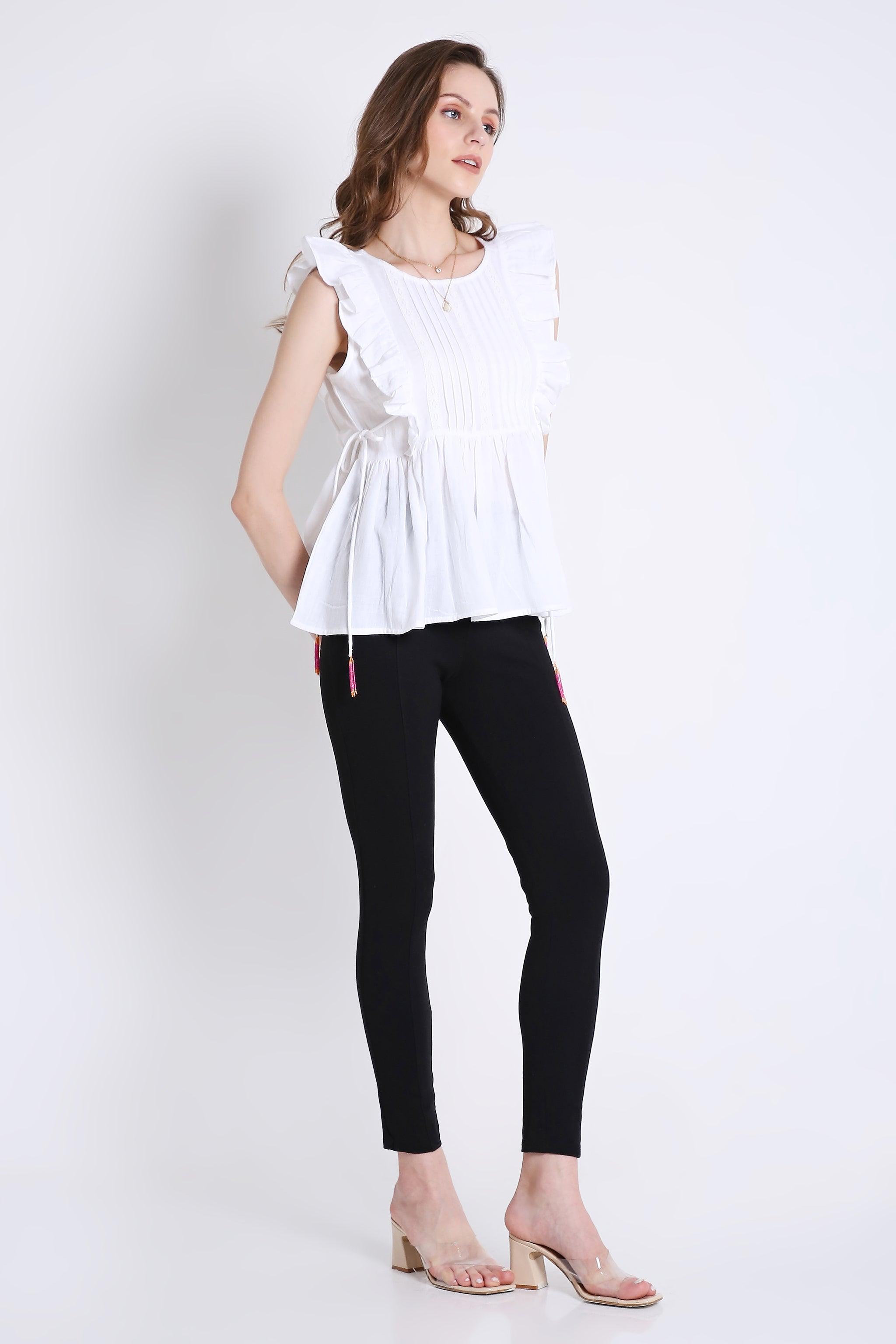 Sleeveless Top with Lace & Contrast Toggle Detail FRENCH THEORY