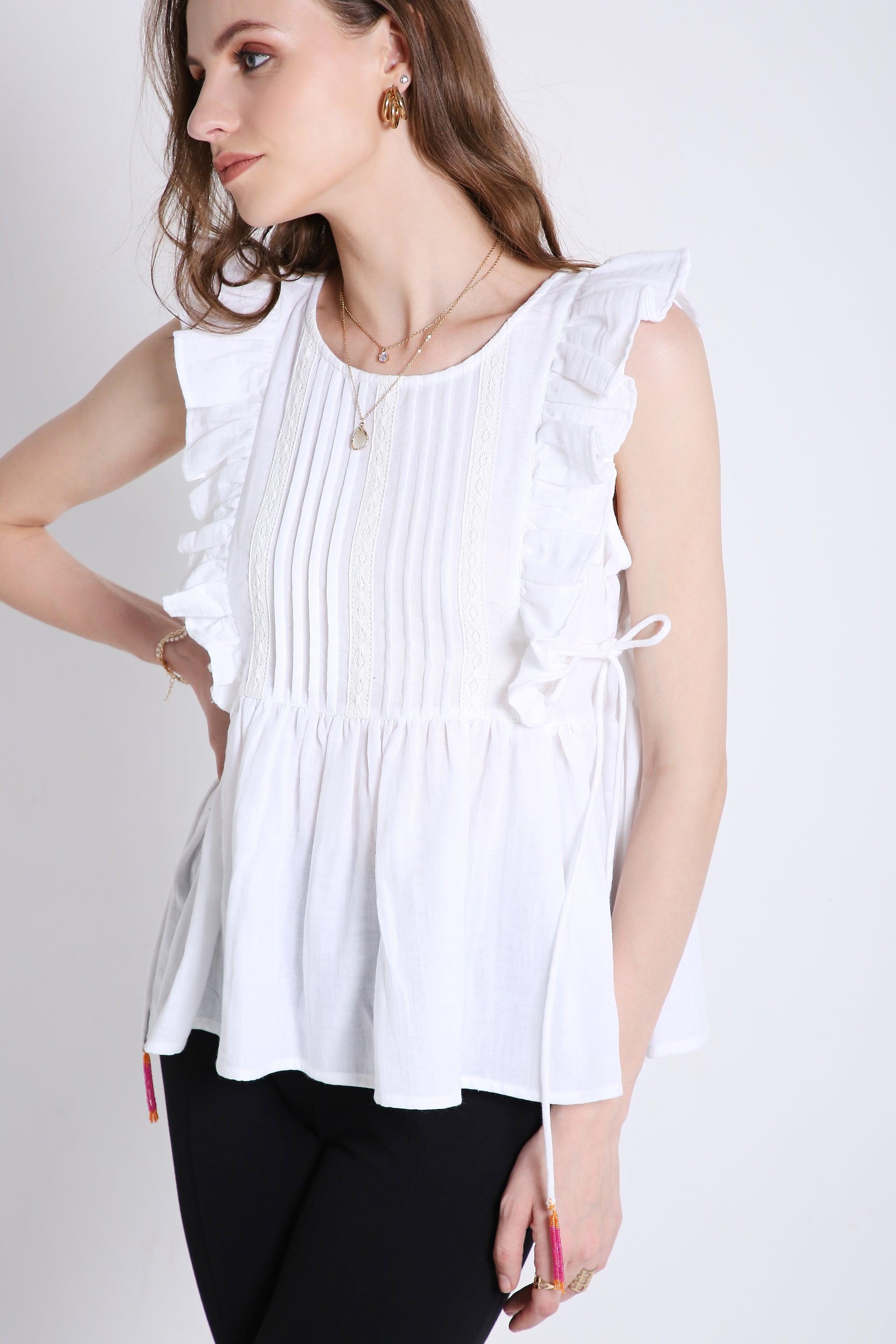 Sleeveless Top with Lace & Contrast Toggle Detail FRENCH THEORY