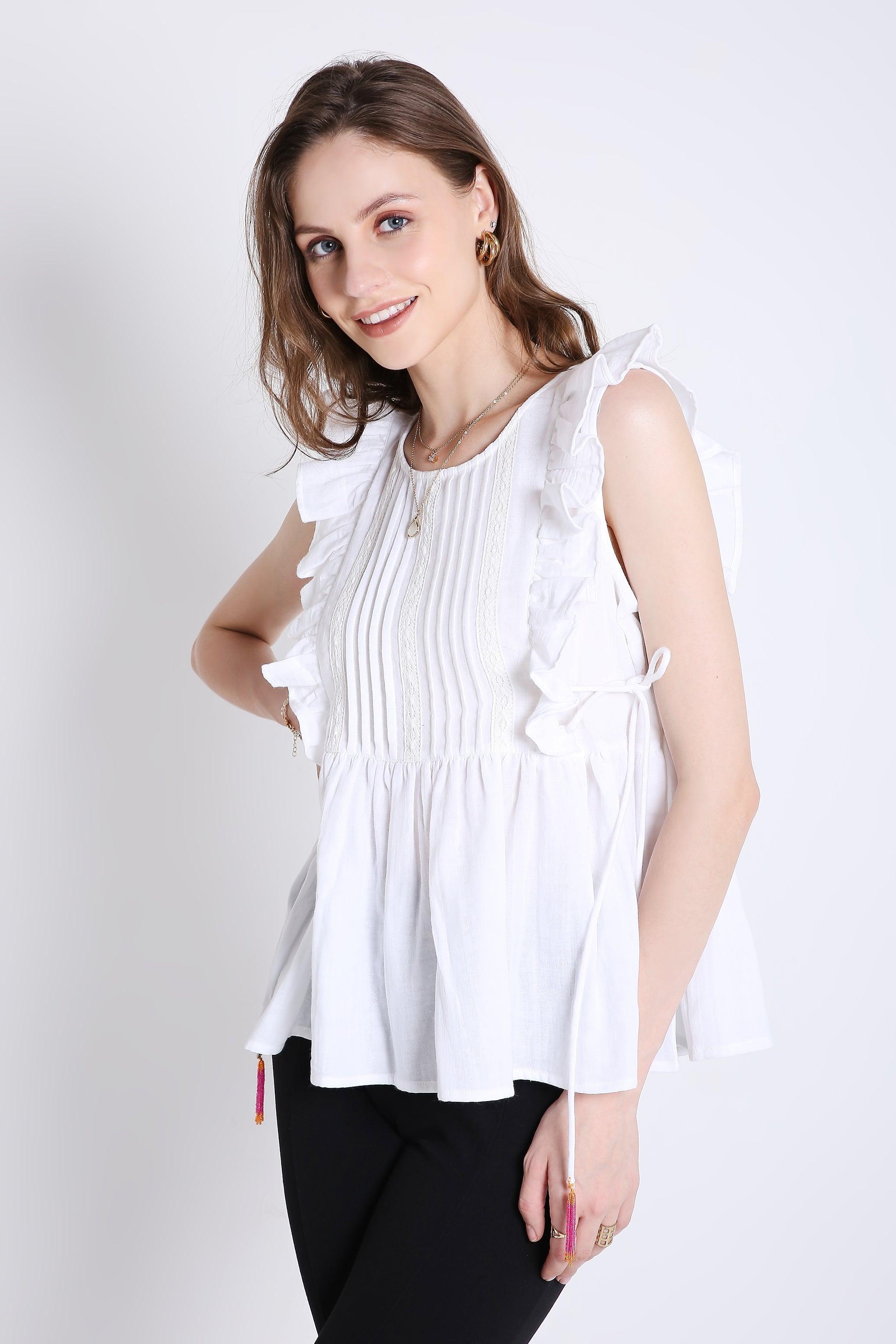 Sleeveless Top with Lace & Contrast Toggle Detail FRENCH THEORY