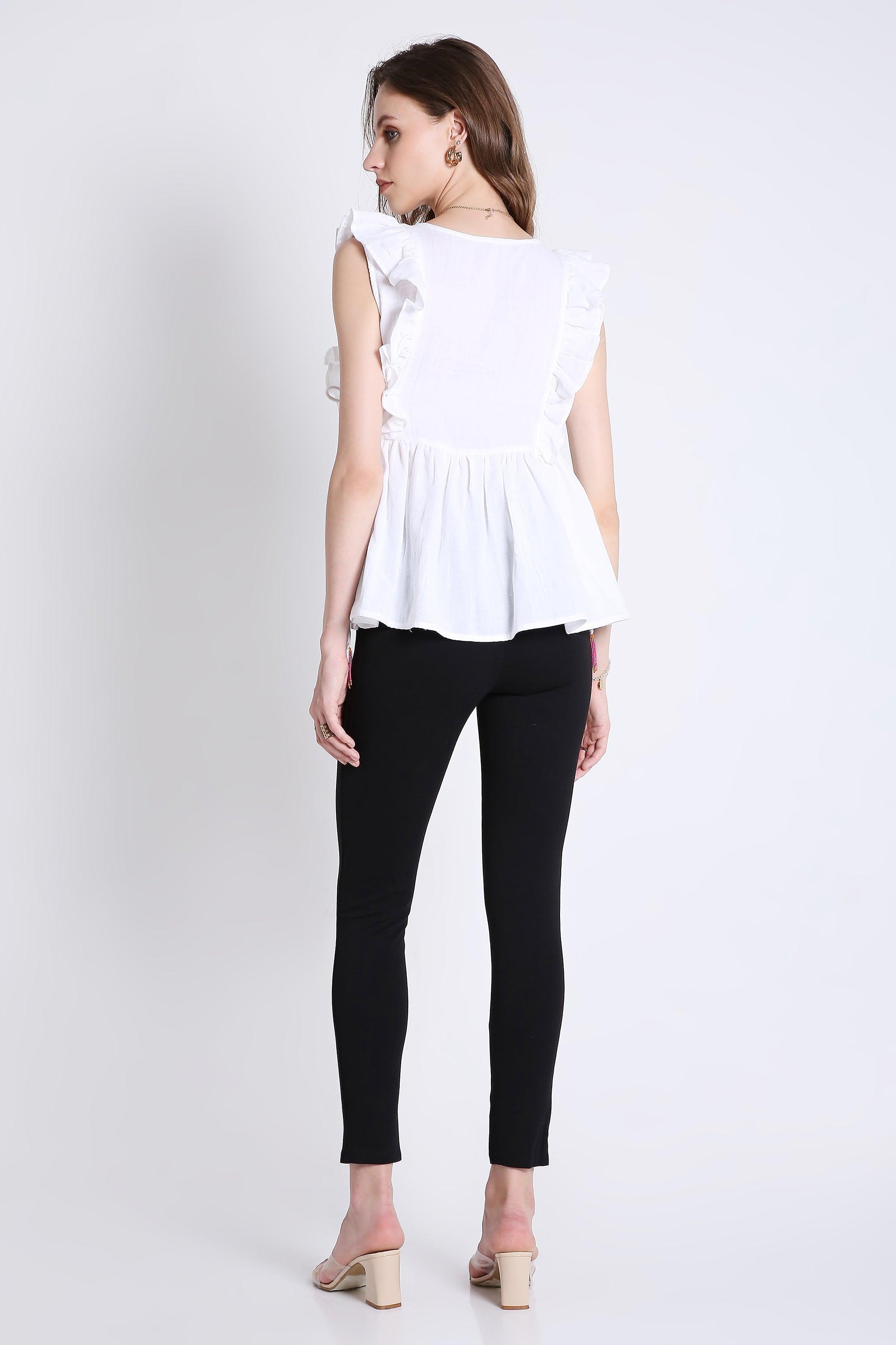 Sleeveless Top with Lace & Contrast Toggle Detail FRENCH THEORY