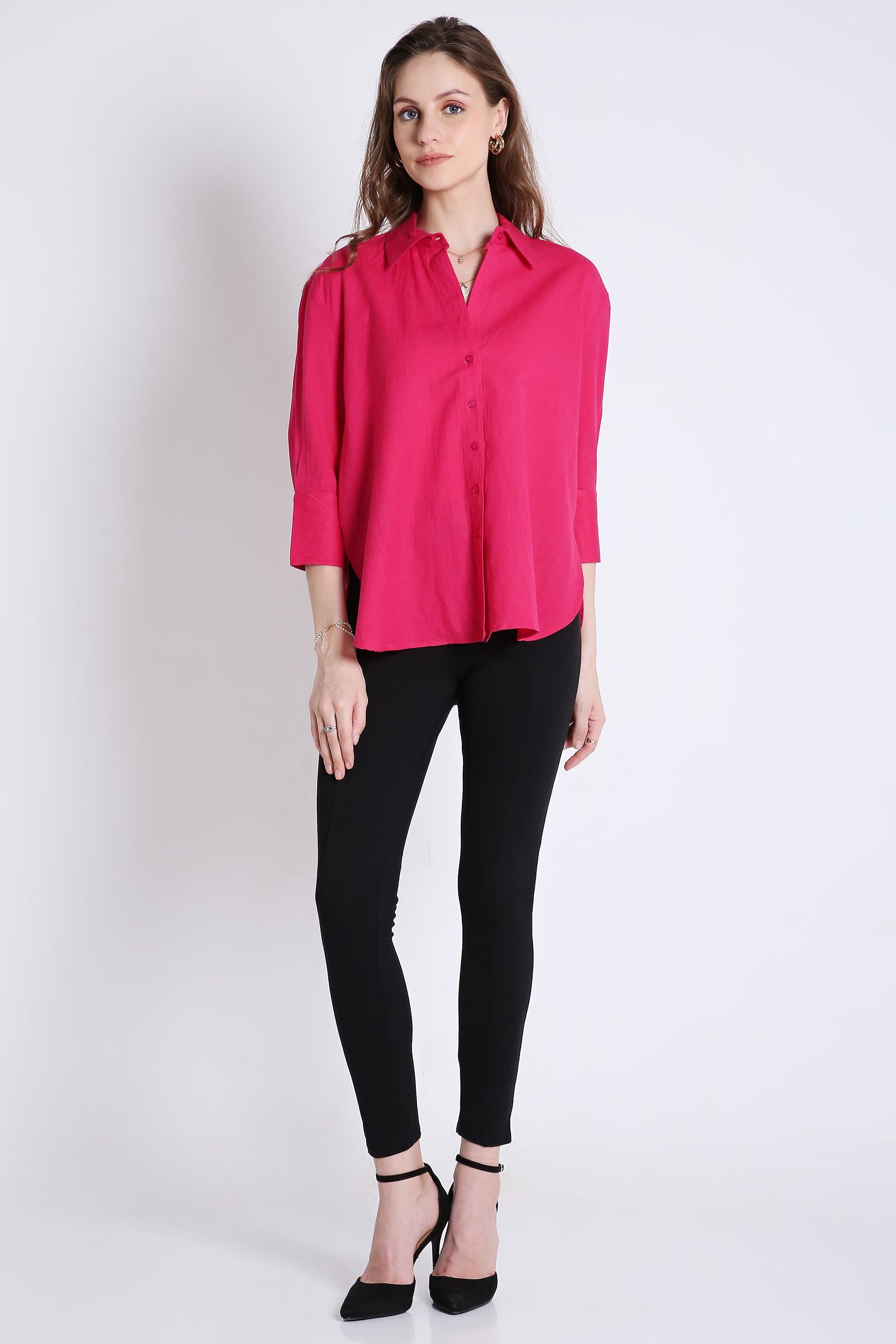 3/4th Sleeve Oversized Linen Blend Shirt FRENCH THEORY