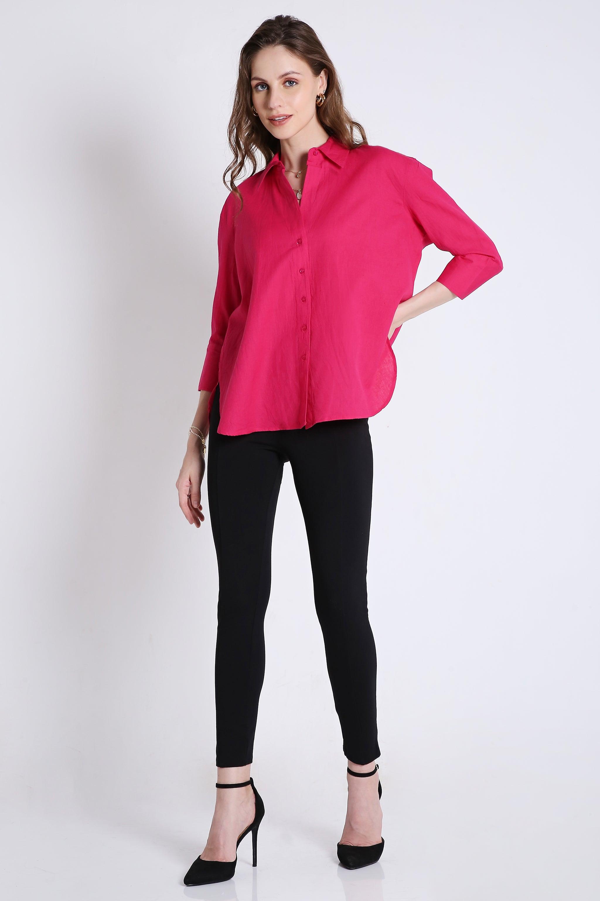 3/4th Sleeve Oversized Linen Blend Shirt FRENCH THEORY