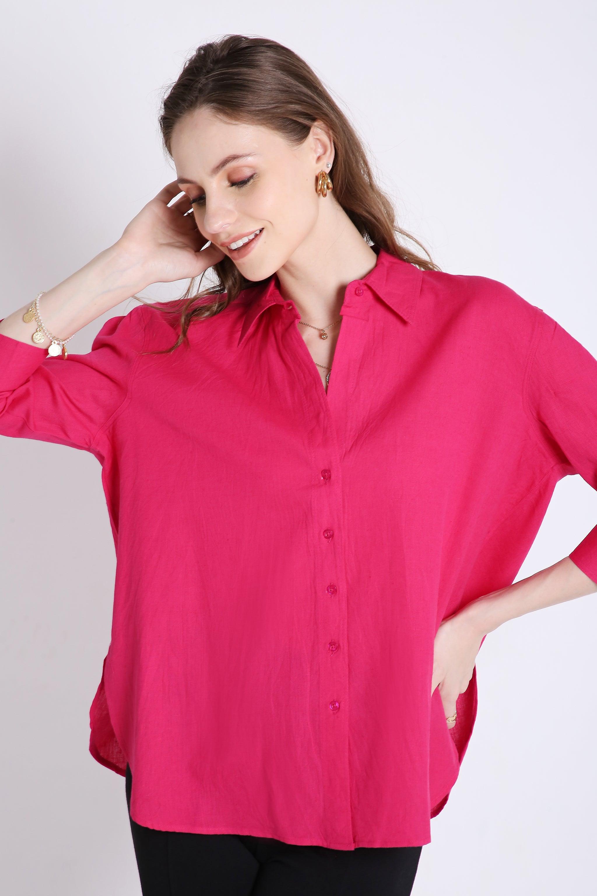 3/4th Sleeve Oversized Linen Blend Shirt FRENCH THEORY