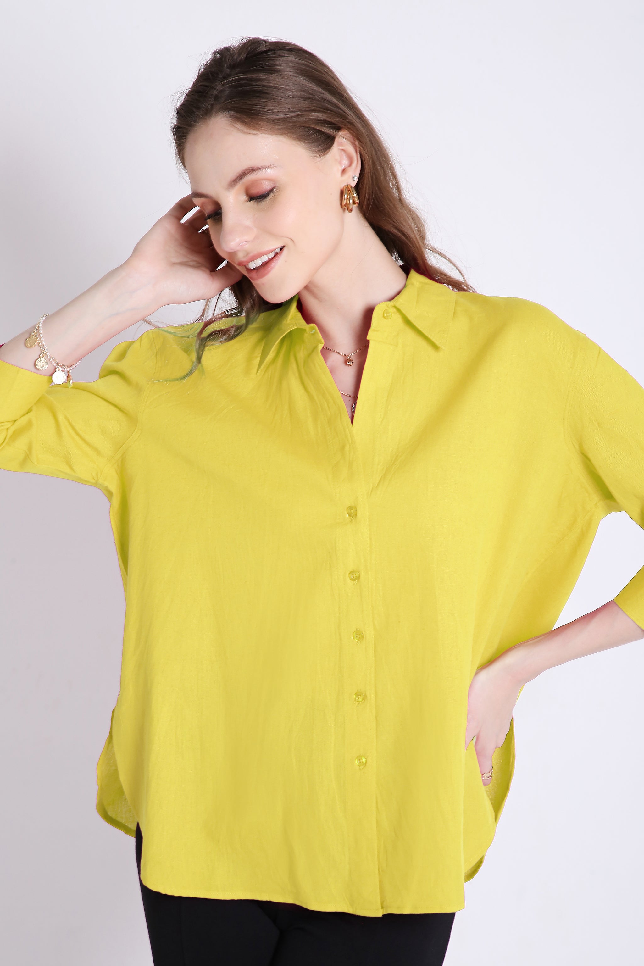 Oversized Yellow Linen Shirt