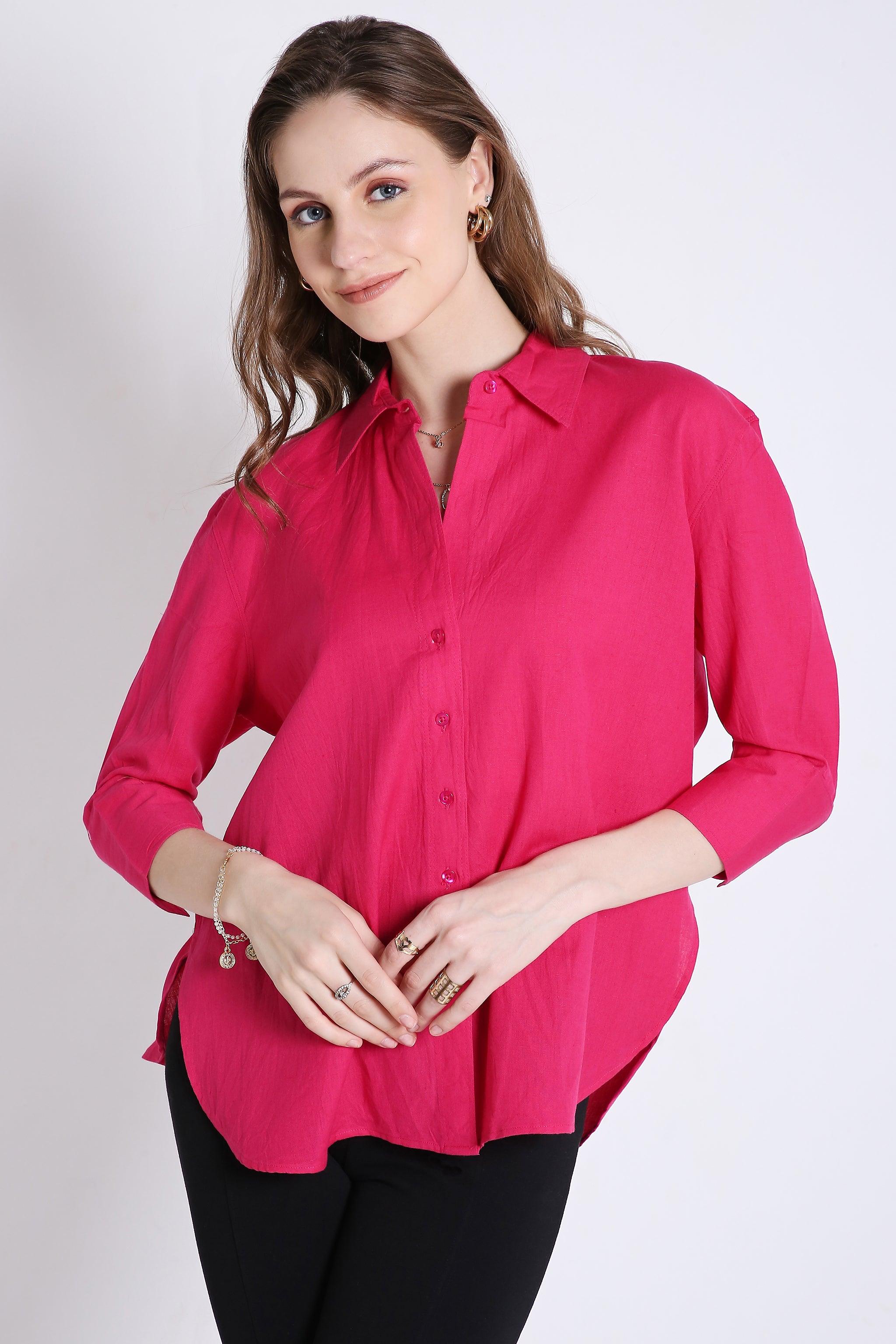 3/4th Sleeve Oversized Linen Blend Shirt FRENCH THEORY