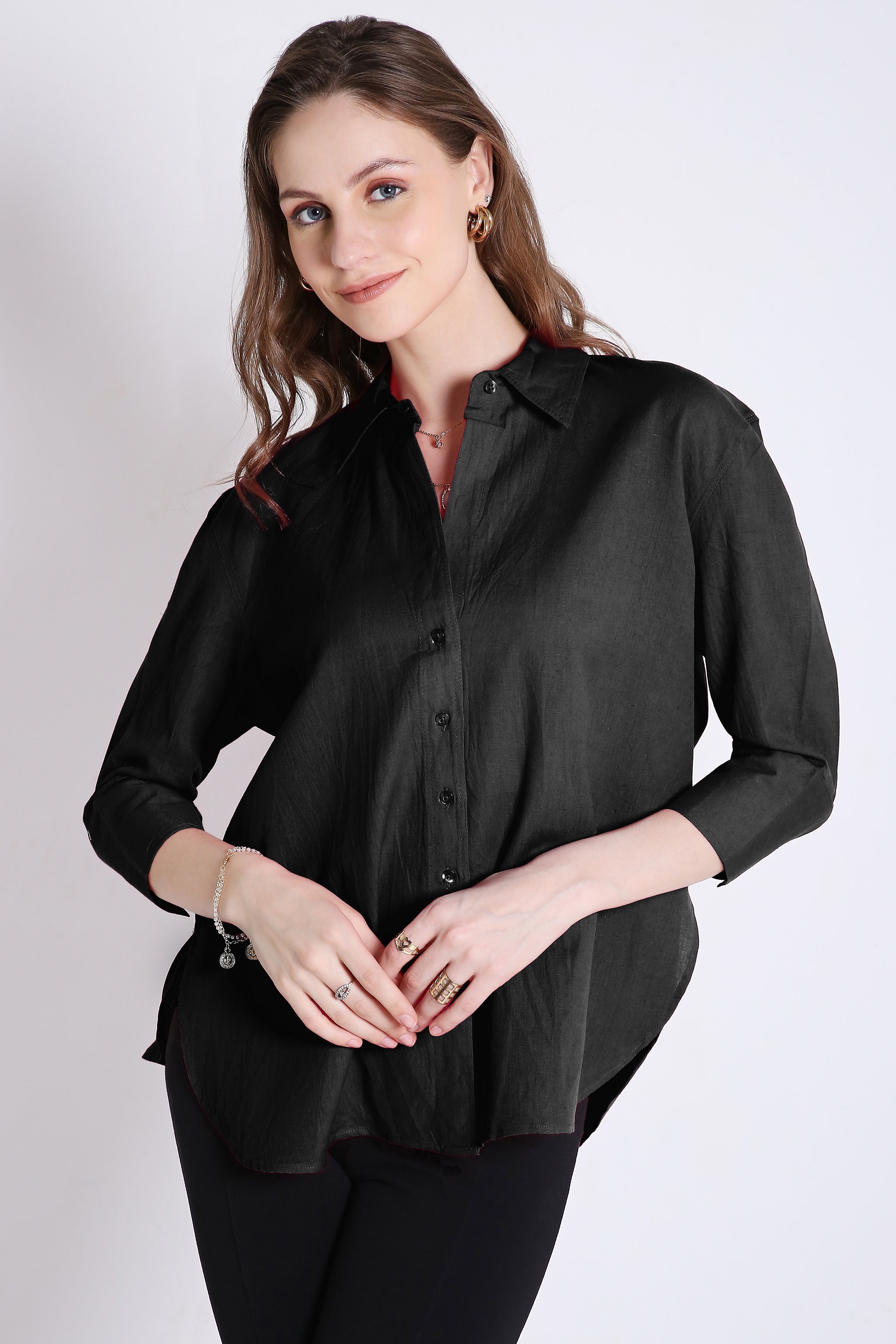 Oversized Black Linen Shirt