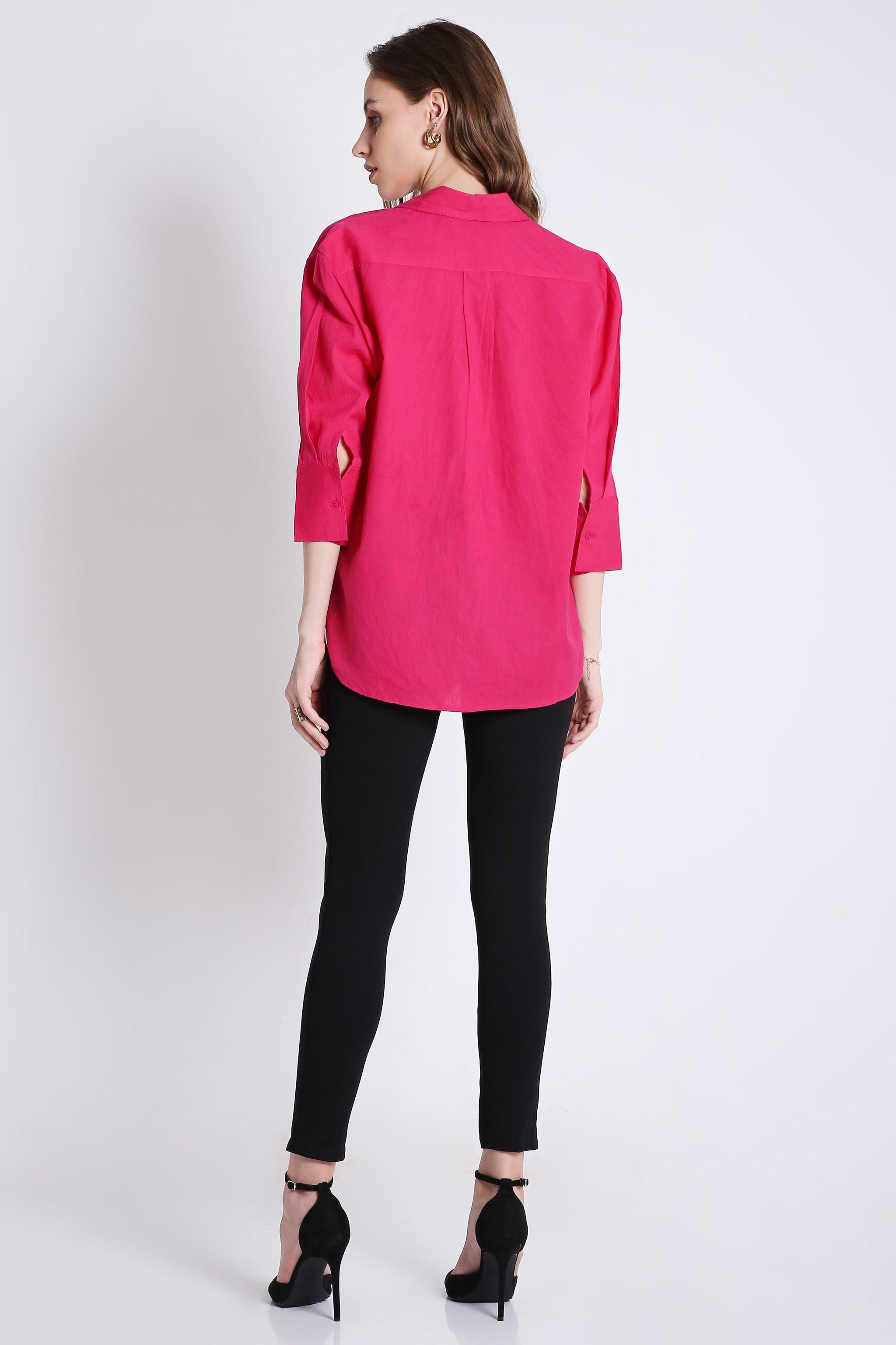 3/4th Sleeve Oversized Linen Blend Shirt FRENCH THEORY