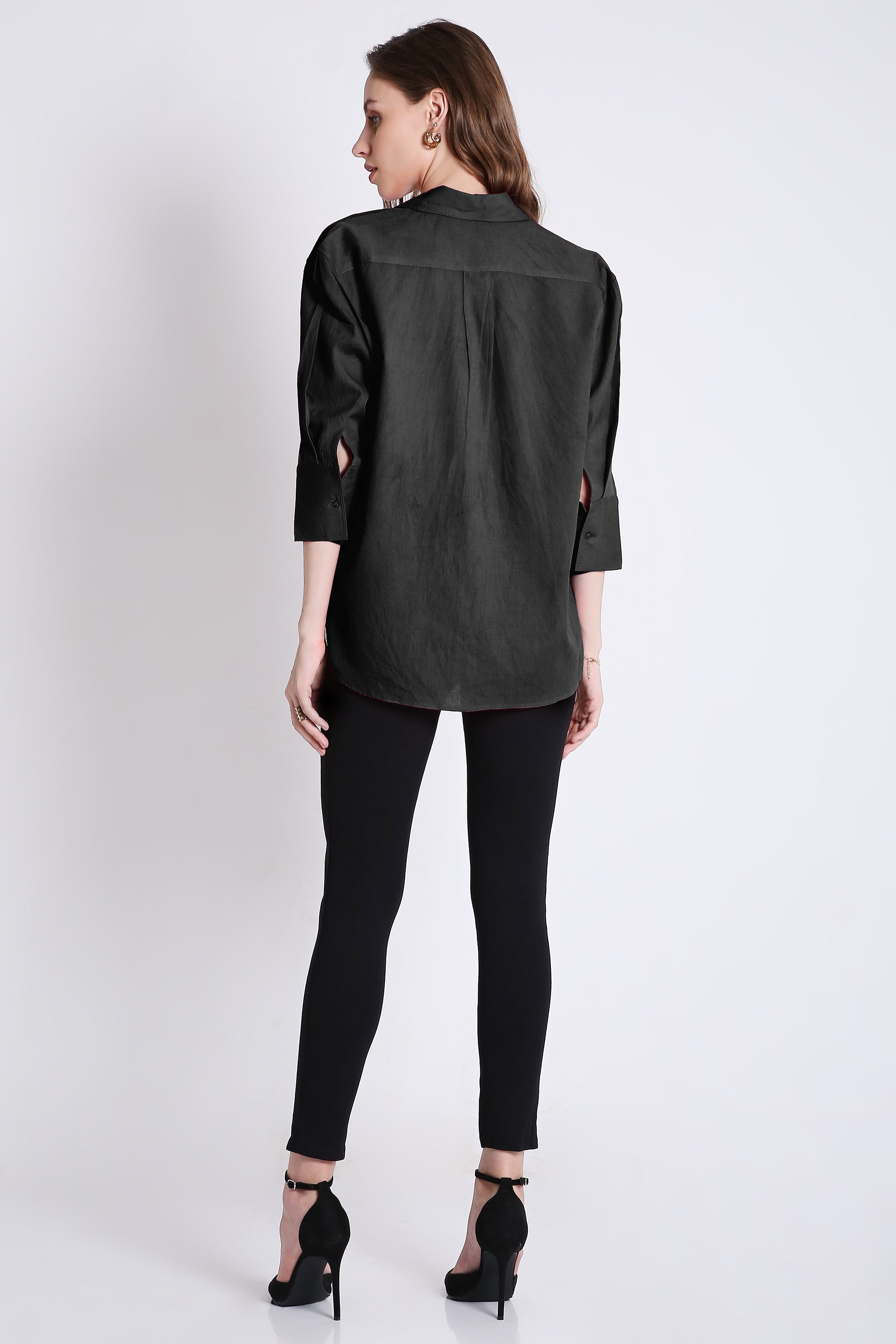 Oversized Black Linen Shirt