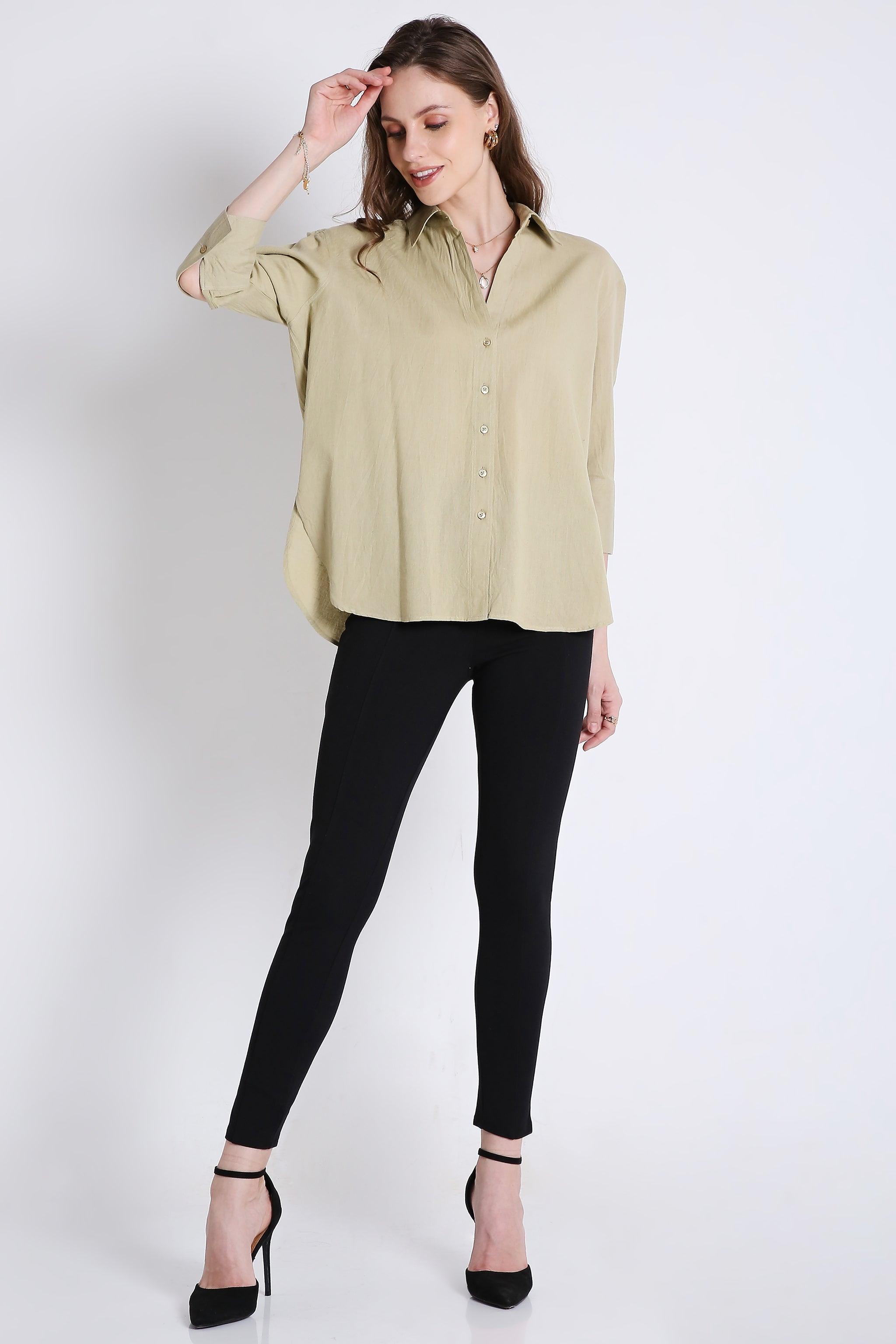 3/4th Sleeve Oversized Linen Blend Shirt FRENCH THEORY
