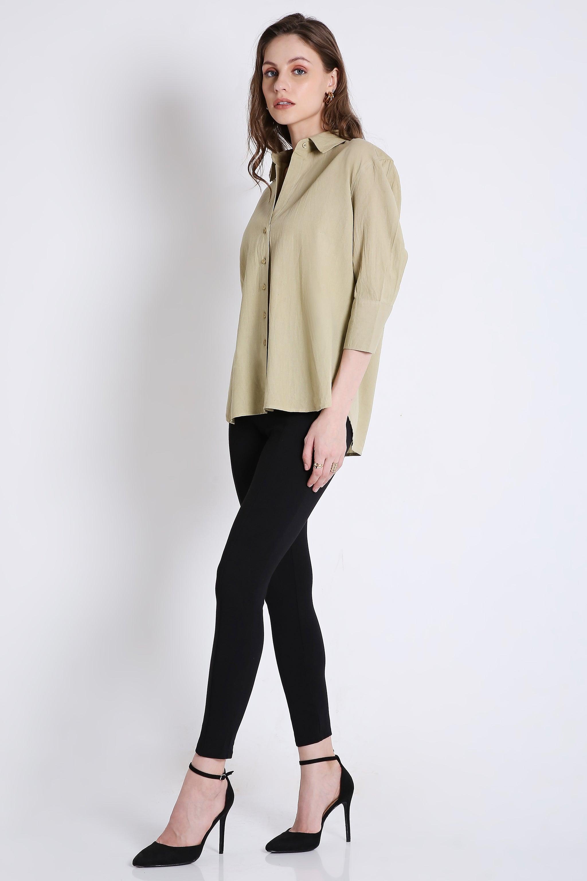 3/4th Sleeve Oversized Linen Blend Shirt FRENCH THEORY