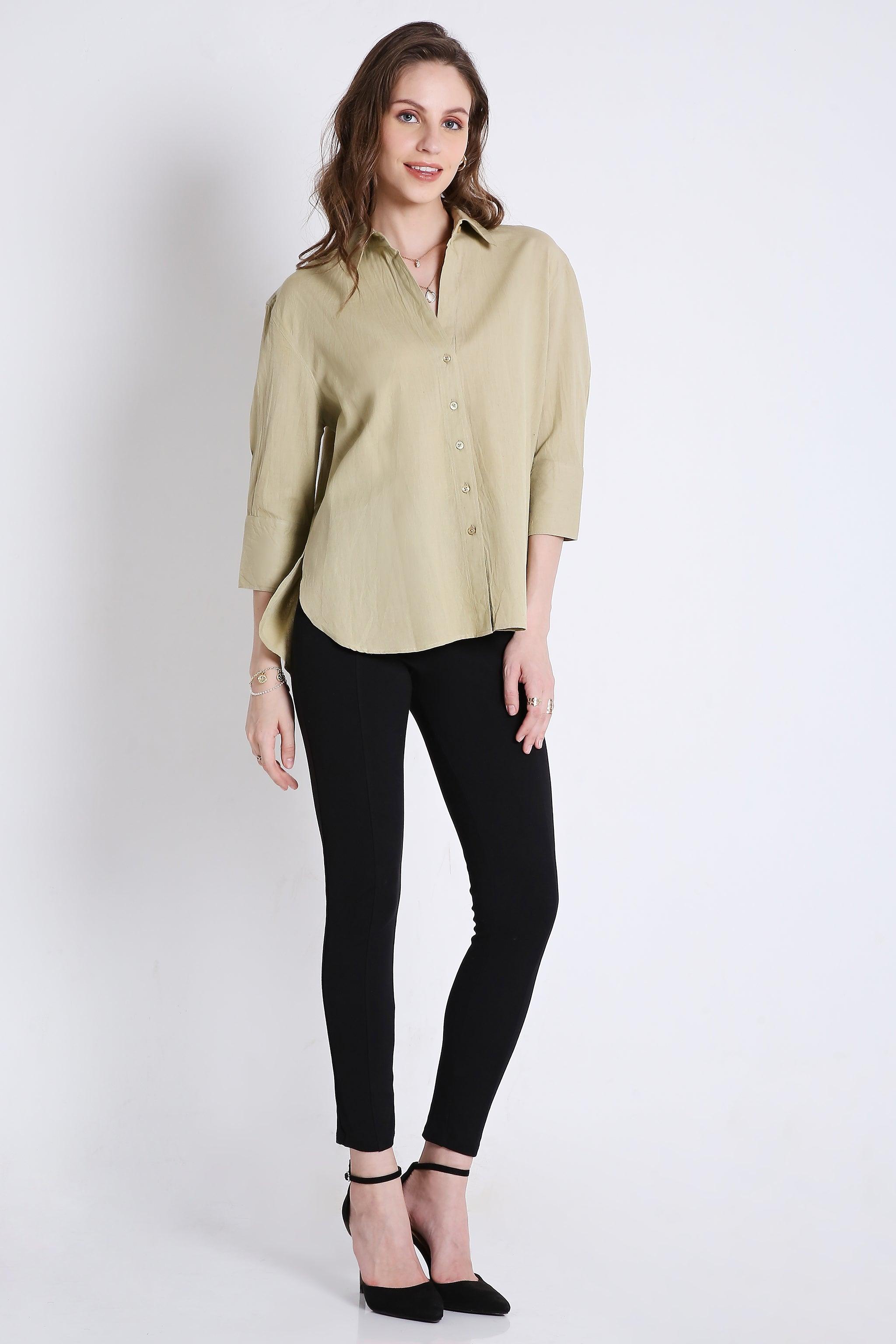 3/4th Sleeve Oversized Linen Blend Shirt FRENCH THEORY