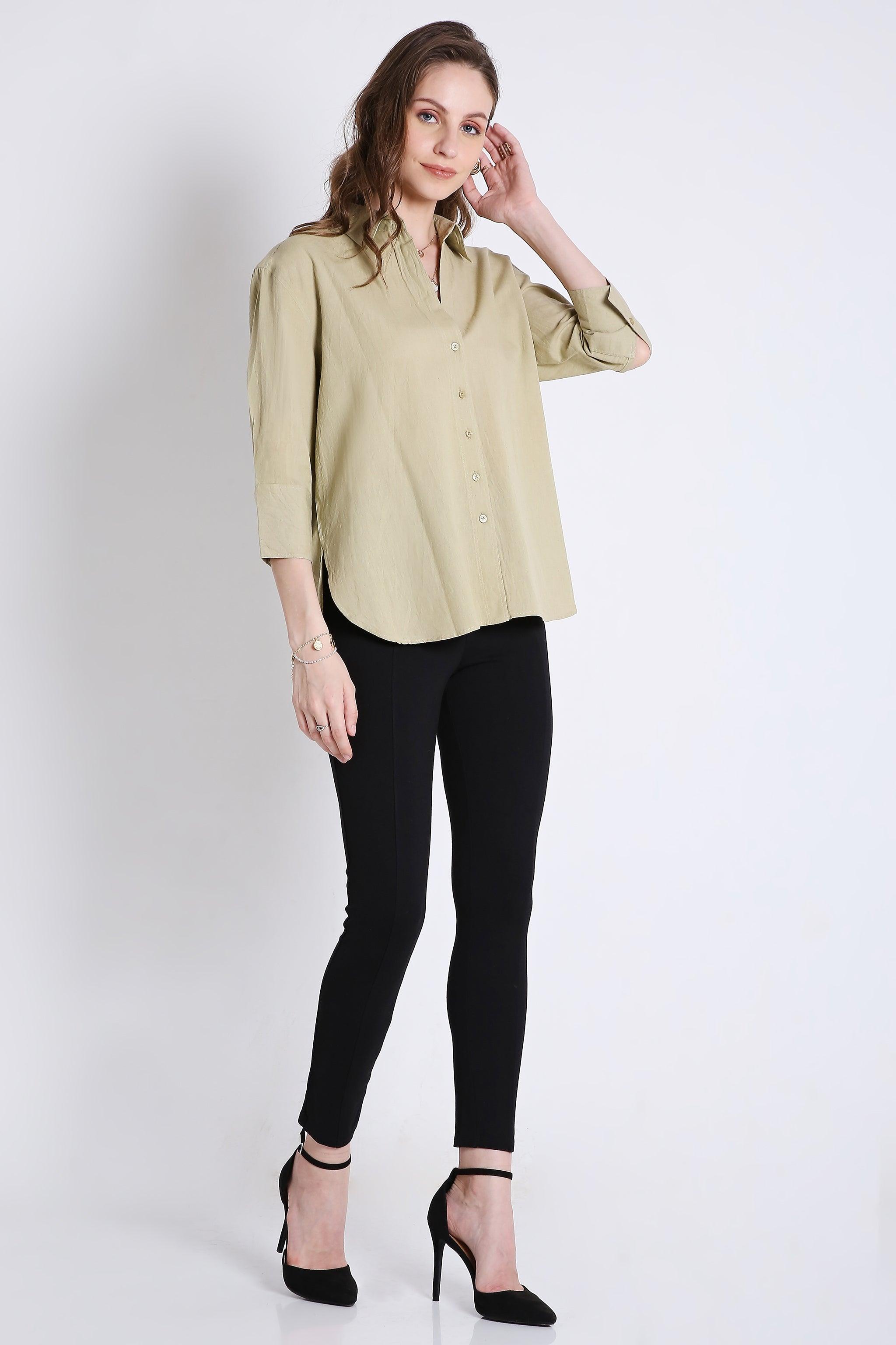 3/4th Sleeve Oversized Linen Blend Shirt FRENCH THEORY