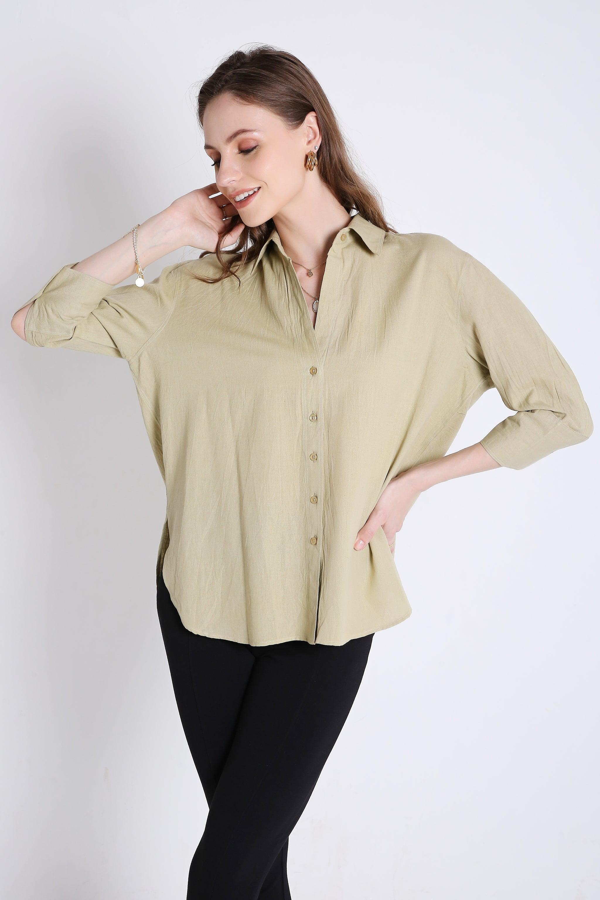 3/4th Sleeve Oversized Linen Blend Shirt FRENCH THEORY