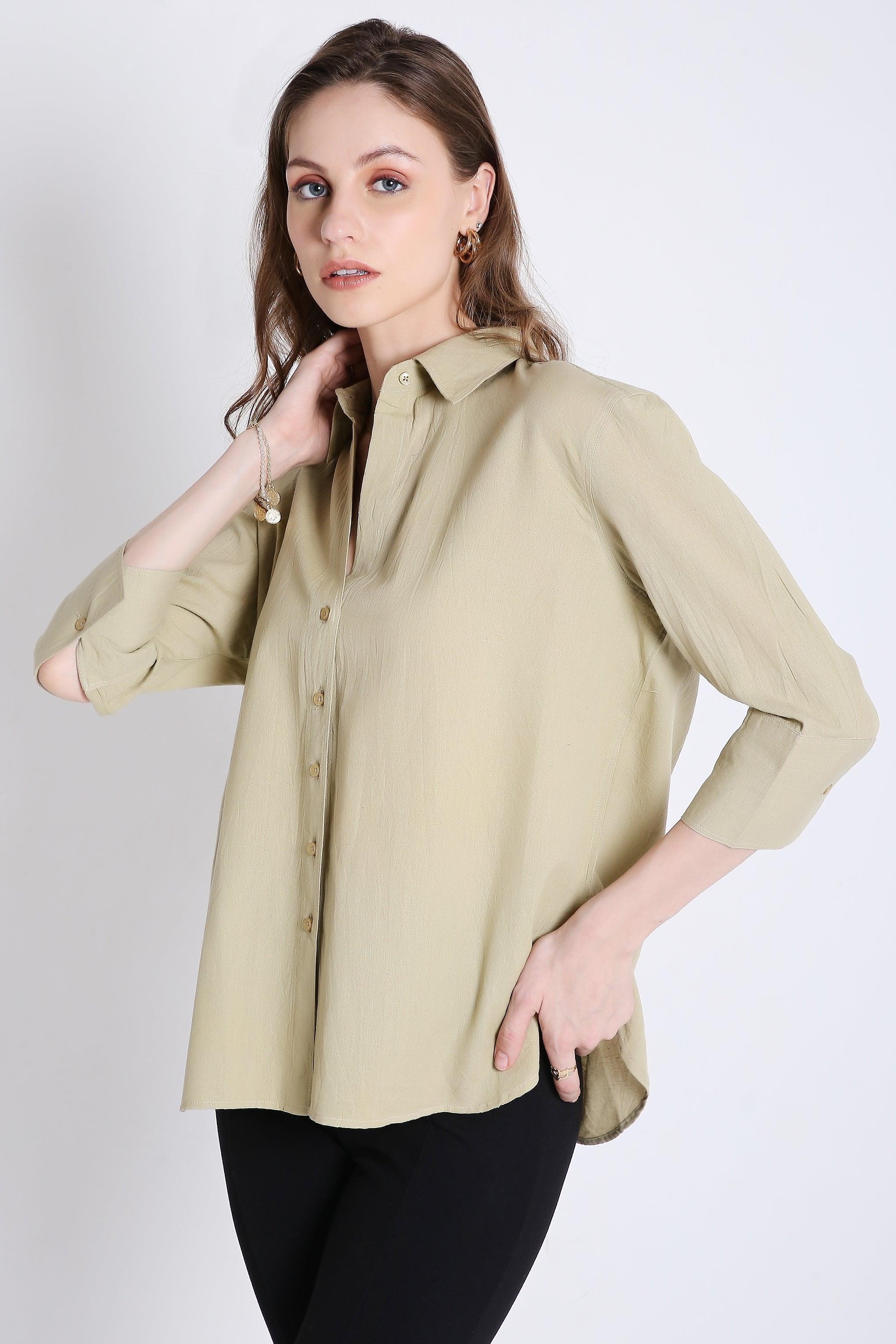 3/4th Sleeve Oversized Linen Blend Shirt FRENCH THEORY