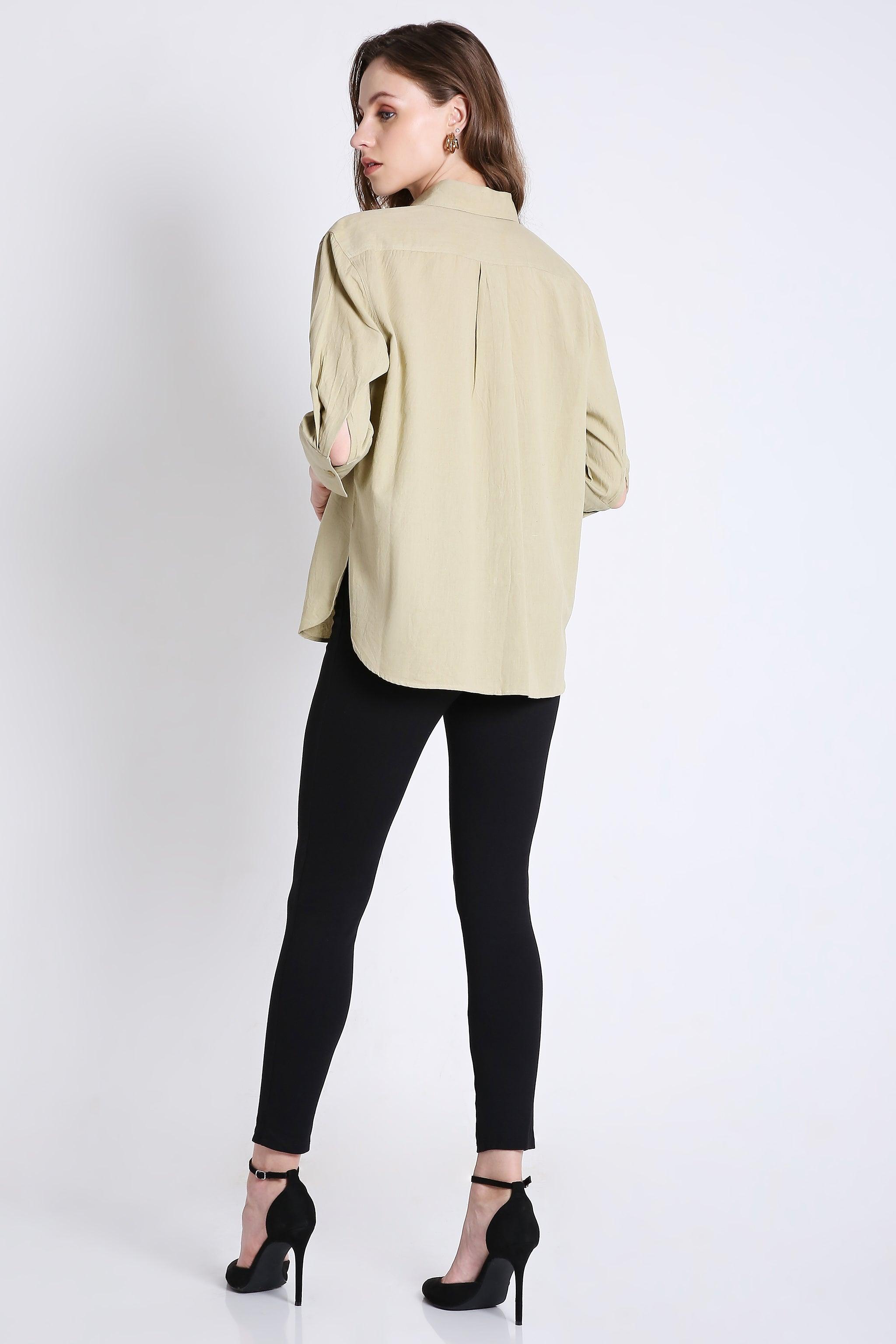 3/4th Sleeve Oversized Linen Blend Shirt FRENCH THEORY