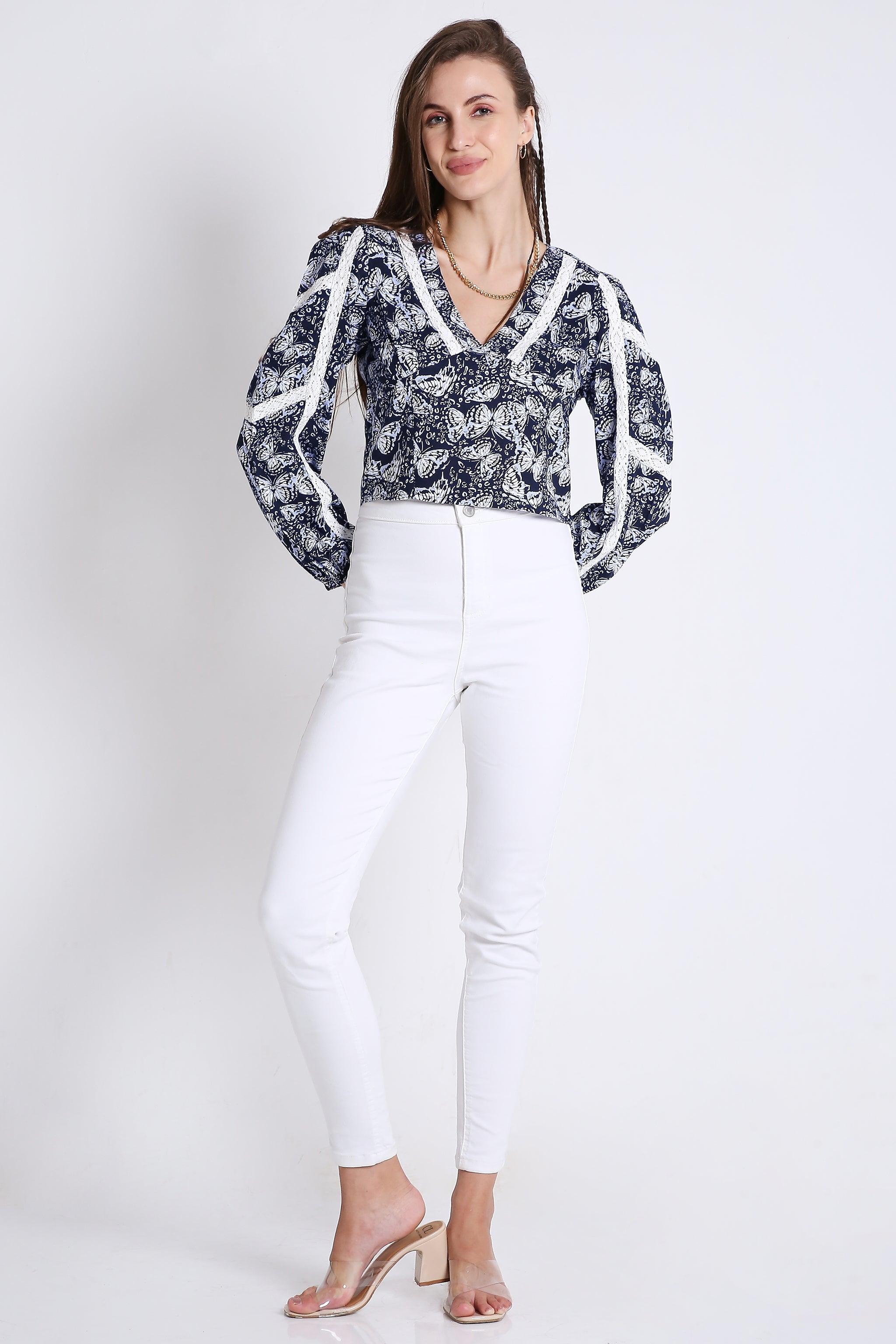 Empire Line Crop Top with Lace Details FRENCH THEORY