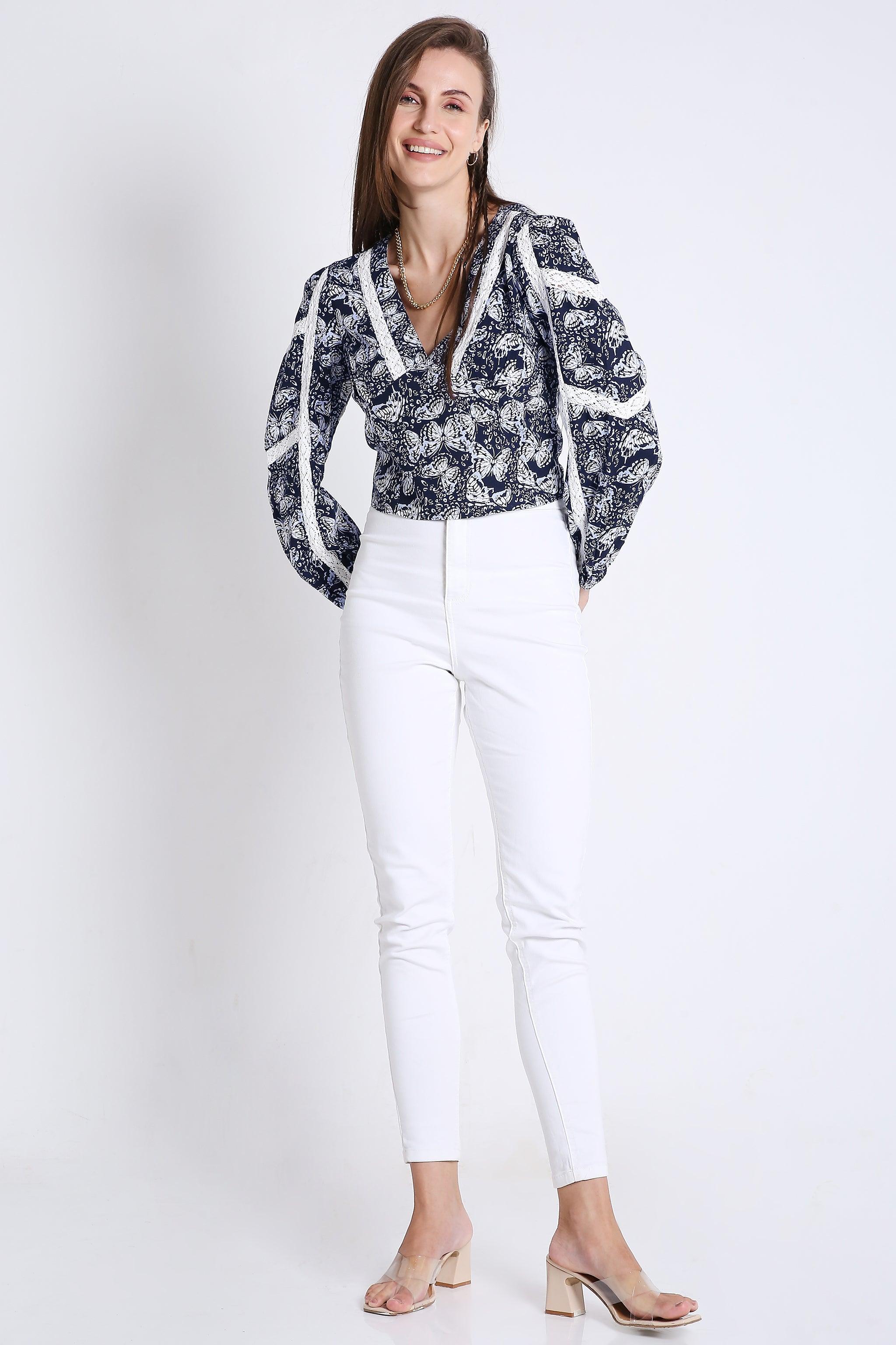 Empire Line Crop Top with Lace Details FRENCH THEORY