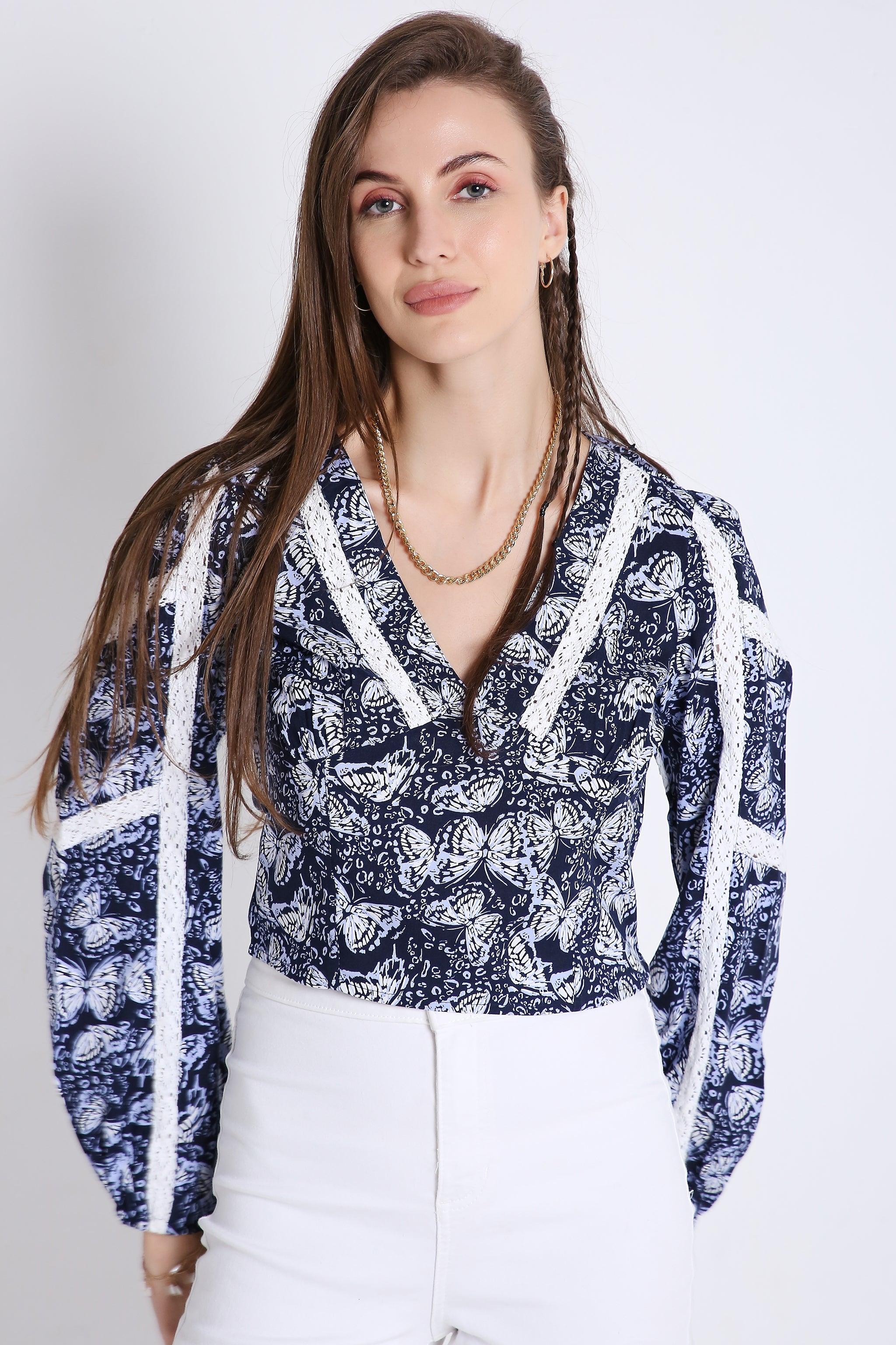 Empire Line Crop Top with Lace Details FRENCH THEORY