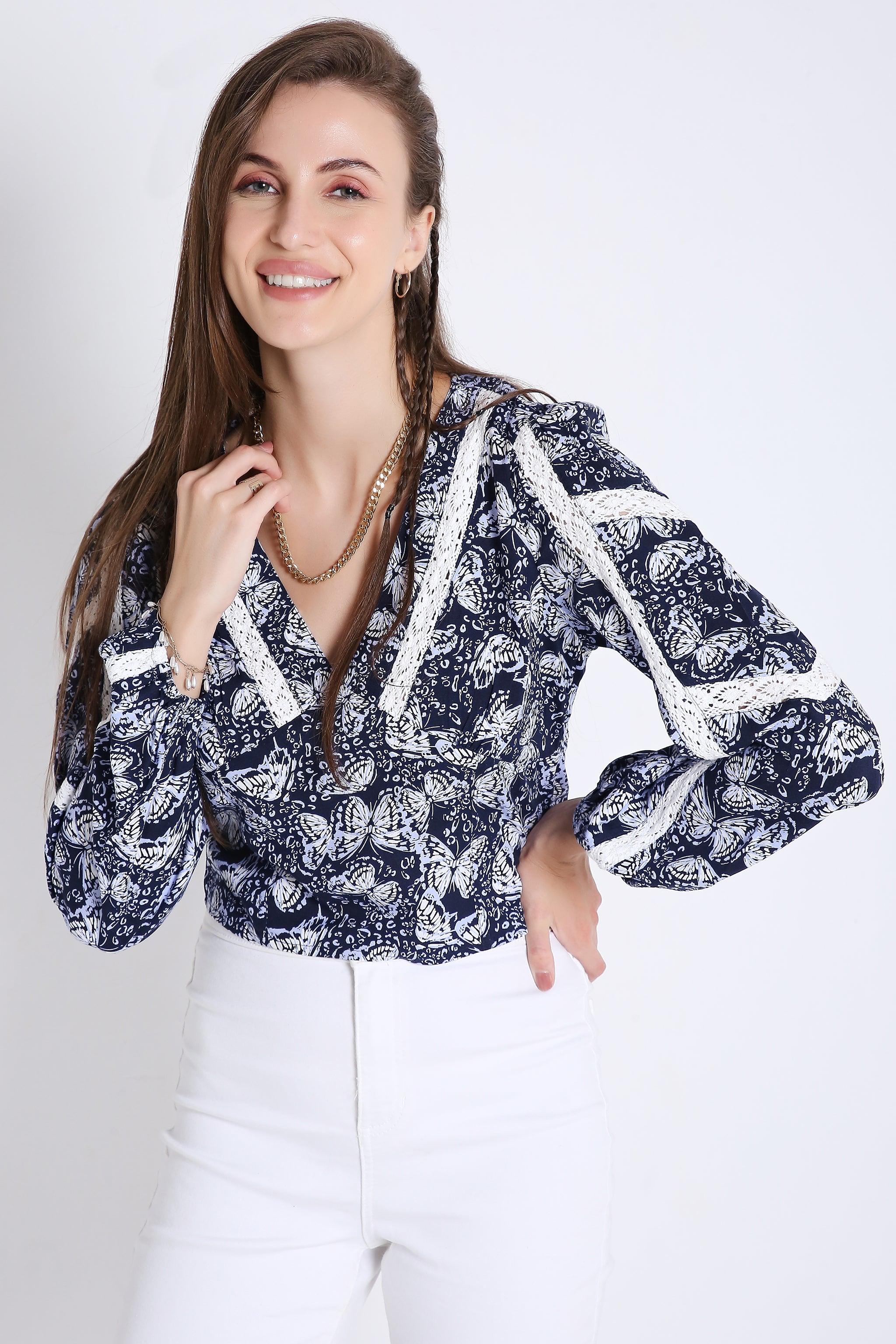 Empire Line Crop Top with Lace Details FRENCH THEORY