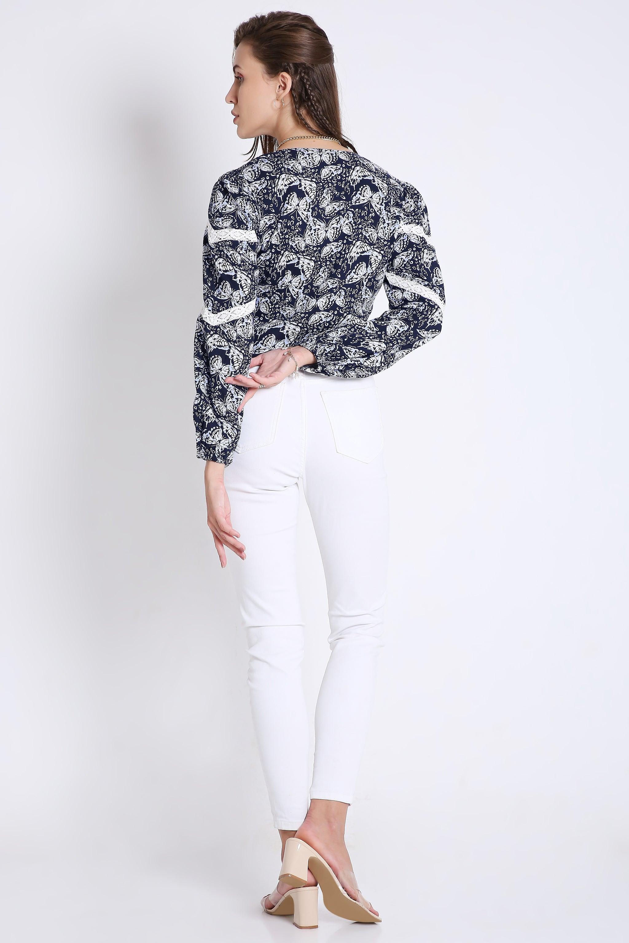 Empire Line Crop Top with Lace Details FRENCH THEORY