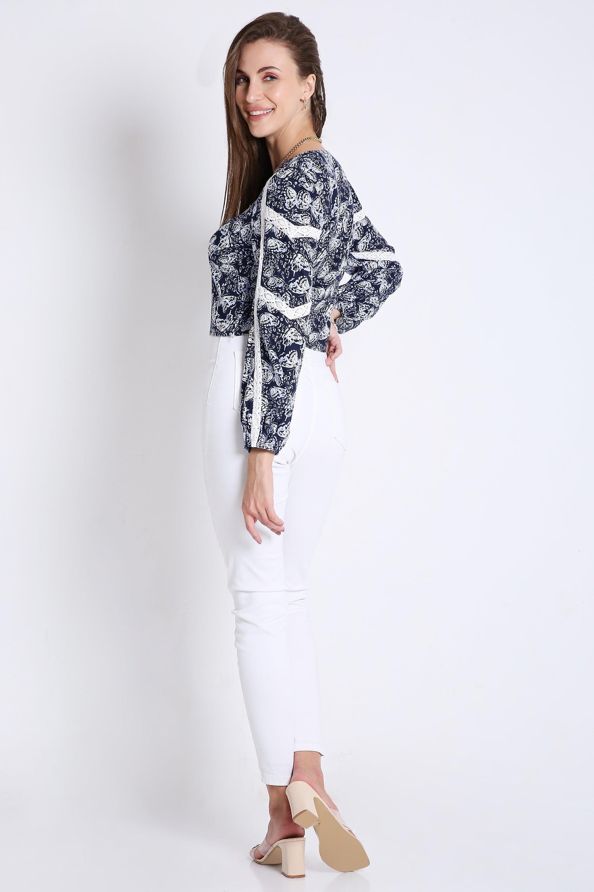 Empire Line Crop Top with Lace Details FRENCH THEORY