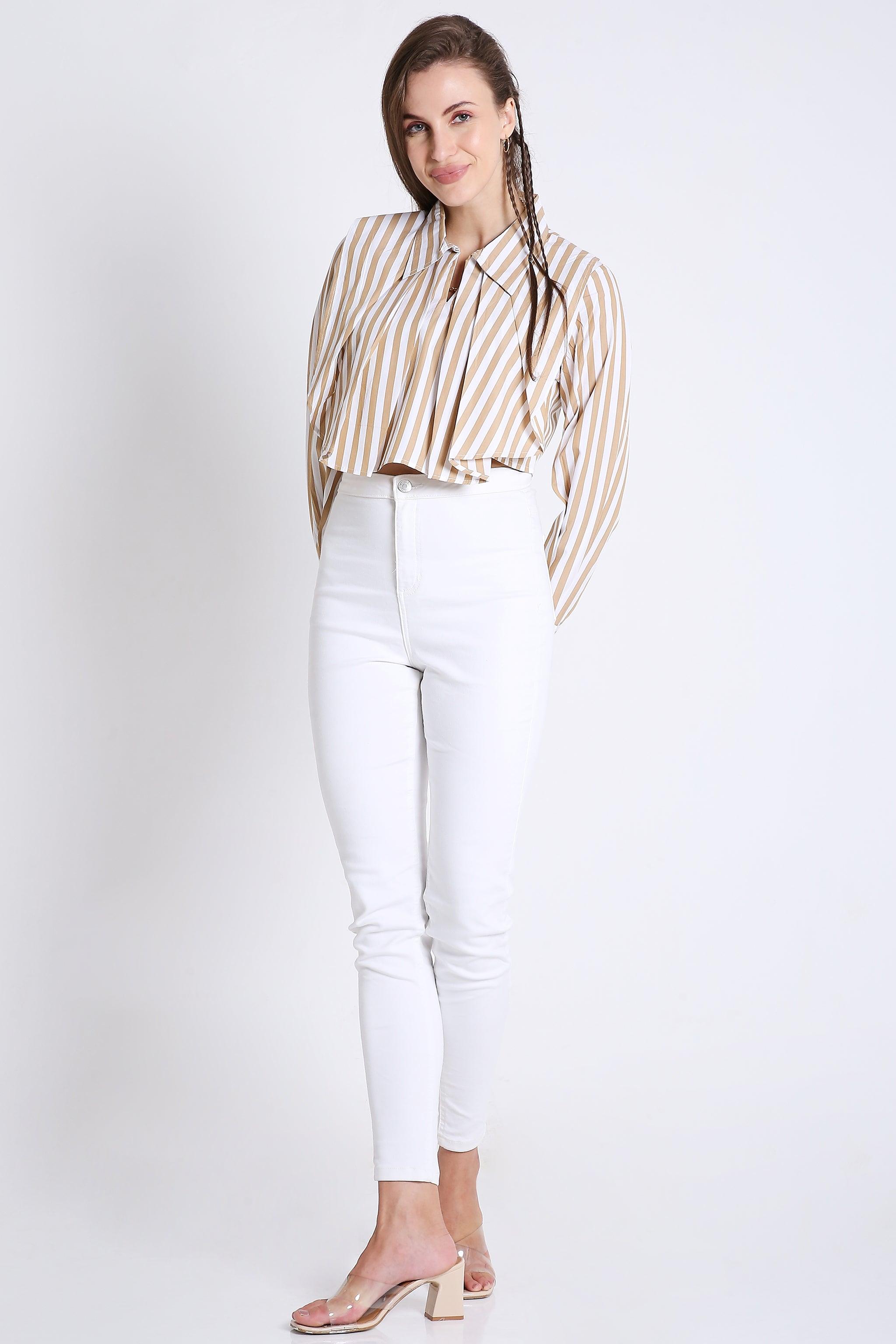 Stripes Fashion Pleated Crop Shirt FRENCH THEORY