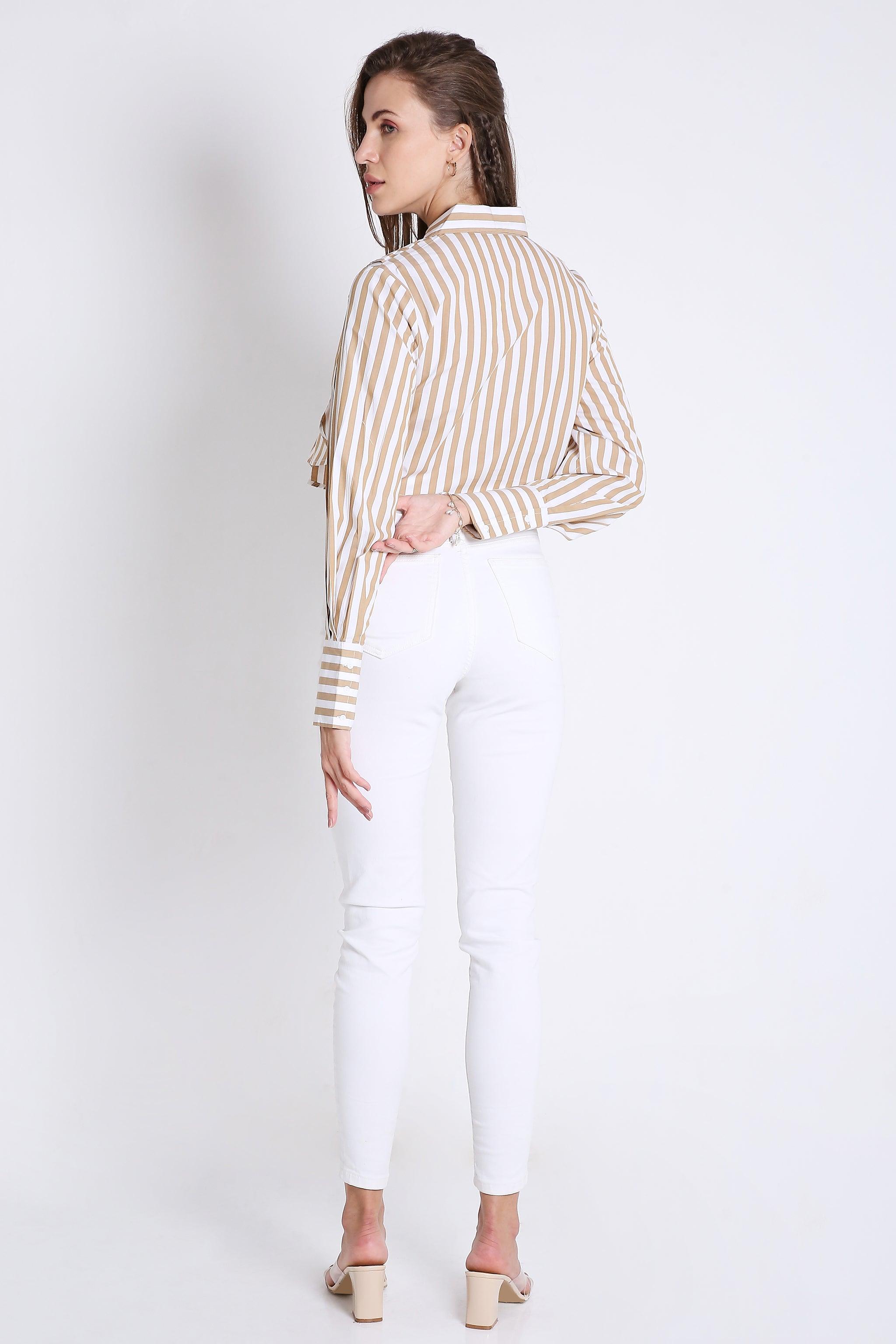 Stripes Fashion Pleated Crop Shirt FRENCH THEORY