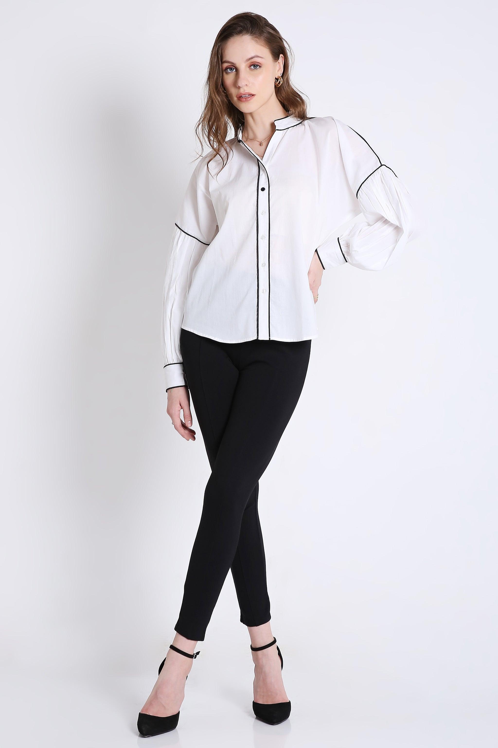 Cotton Over Sized Shirt with Contrast Piping FRENCH THEORY