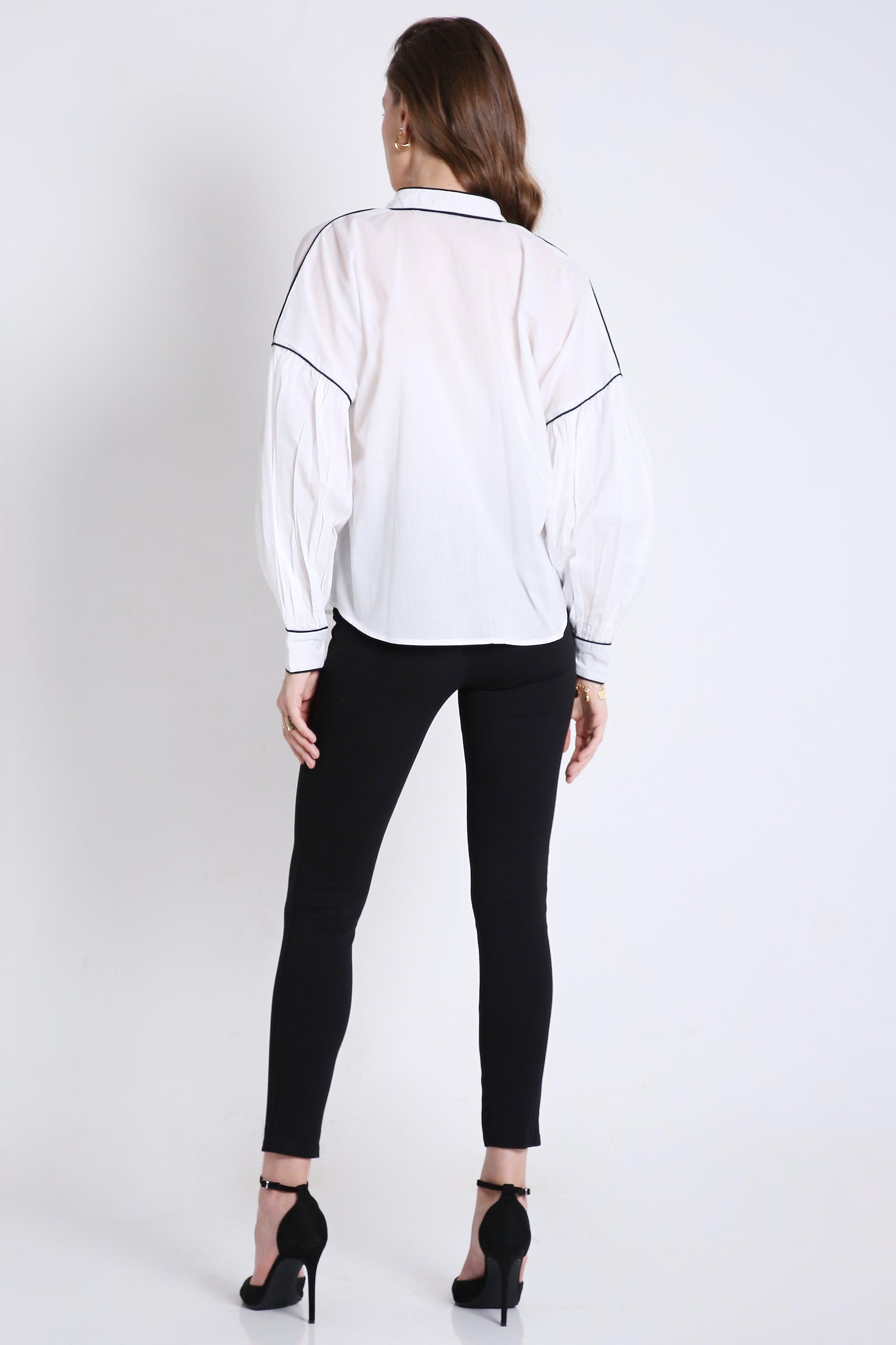 Cotton Over Sized Shirt with Contrast Piping FRENCH THEORY