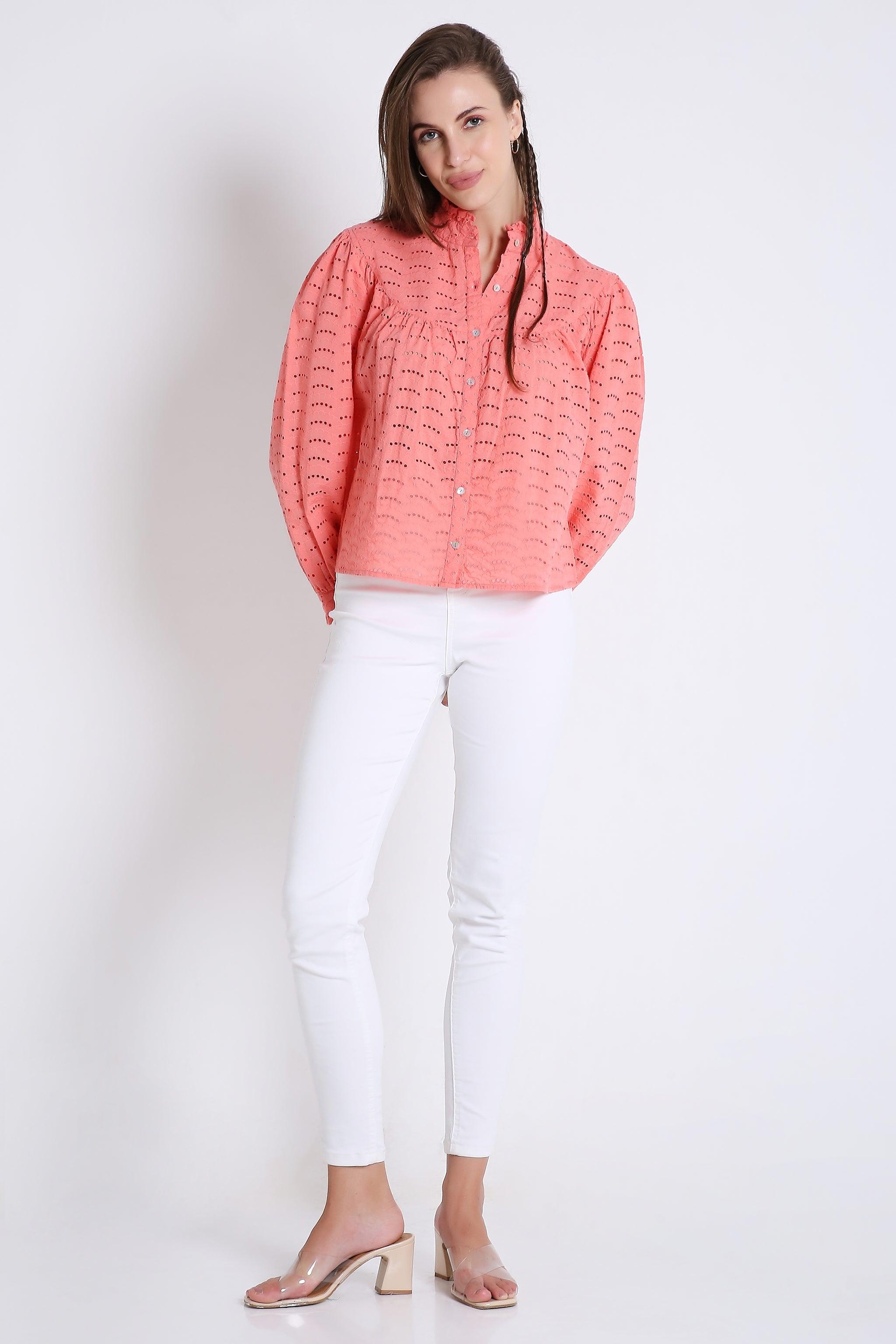 Cotton Long Sleeve Schiffli Embroidered Shirt FRENCH THEORY