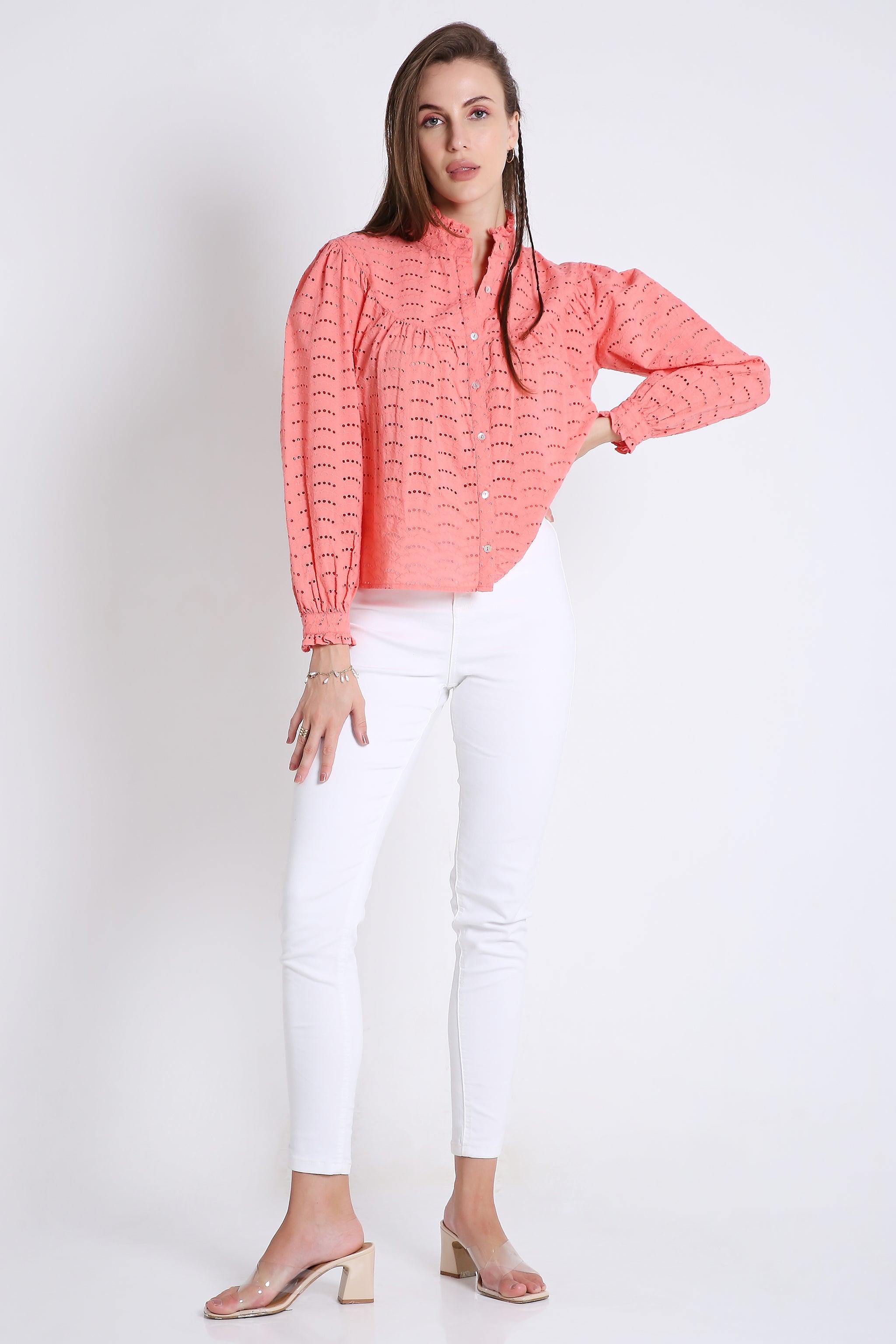 Cotton Long Sleeve Schiffli Embroidered Shirt FRENCH THEORY
