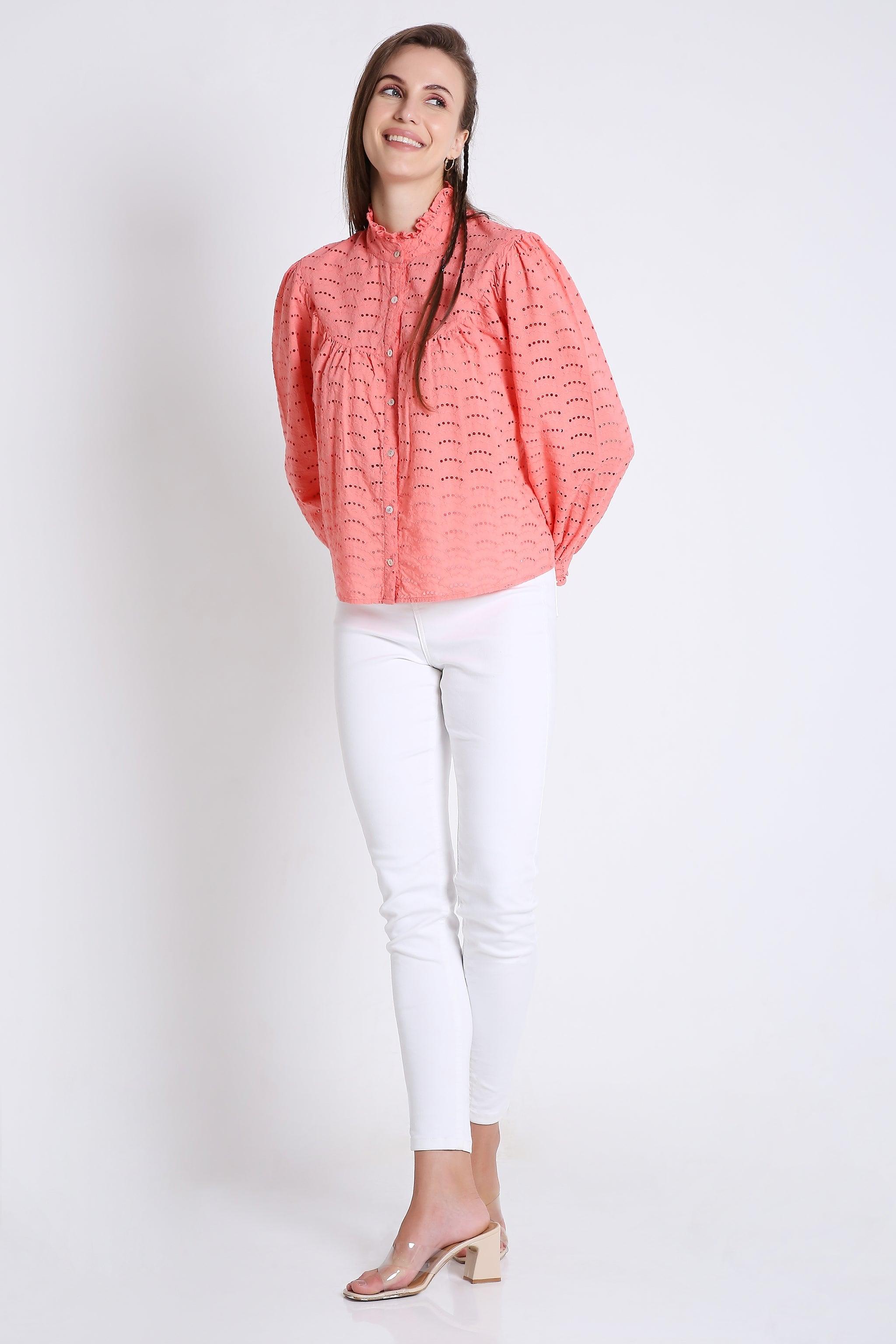 Cotton Long Sleeve Schiffli Embroidered Shirt FRENCH THEORY