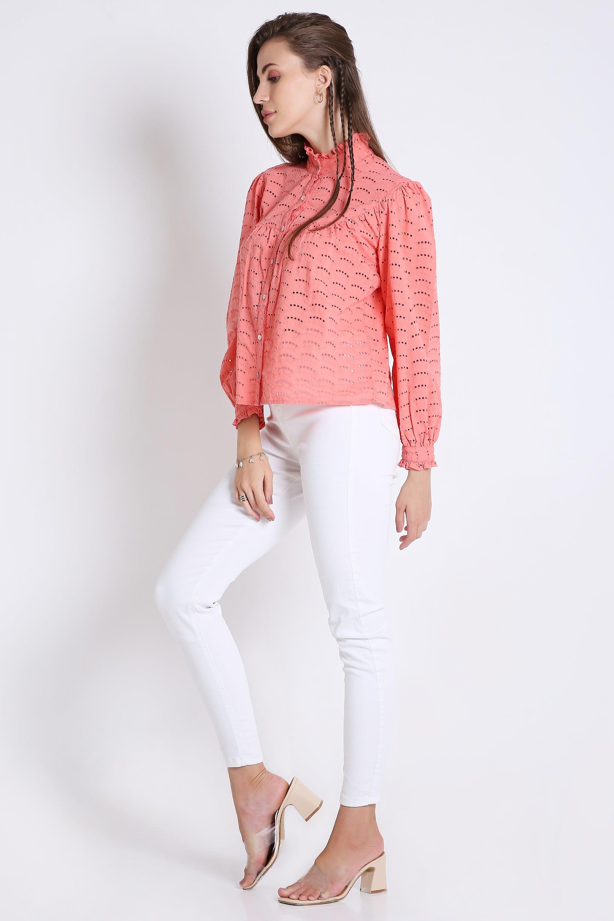 Cotton Long Sleeve Schiffli Embroidered Shirt FRENCH THEORY