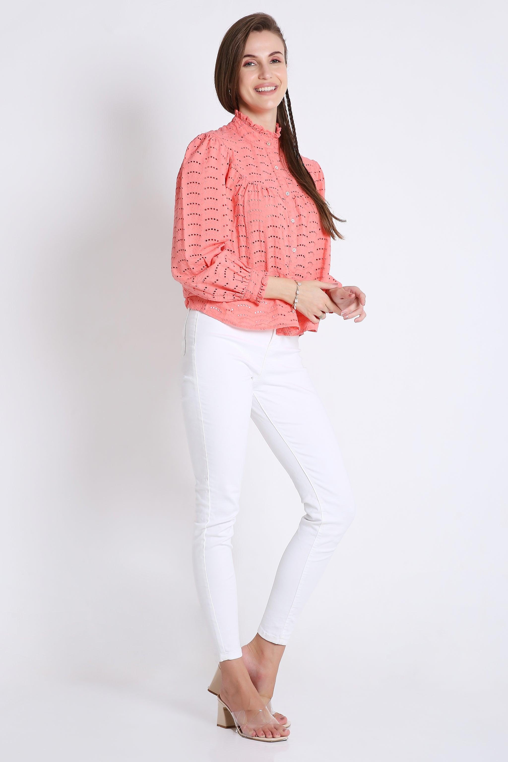 Cotton Long Sleeve Schiffli Embroidered Shirt FRENCH THEORY